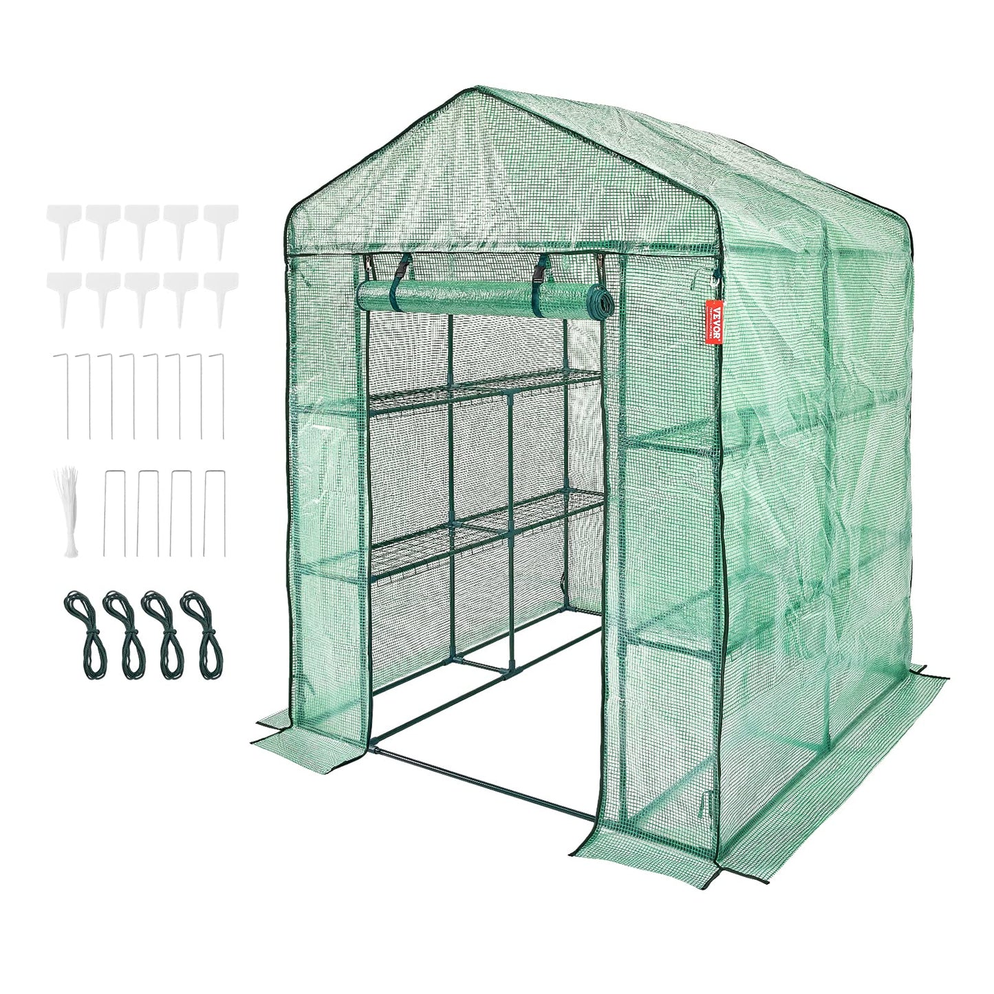 VEVOR Walk-in Tunnel Greenhouse, 9.6x6.4x6.2 ft Hoop House Greenhouse Tunnel, Plant Hot House with Galvanized Steel Frame, White PE Cover, Roll-up Zipper Door and 6 Windows for Outdoor