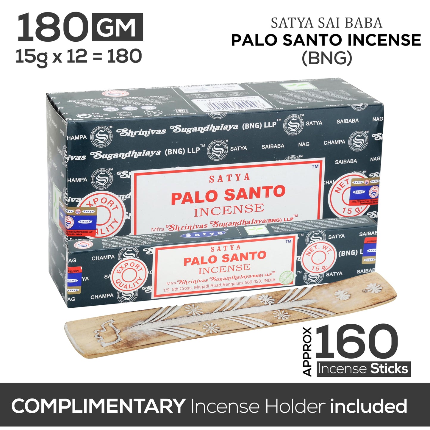 Satya Divine Blessings Incense Sticks, Satya Bng (Bangalore) Insenses 15gmx12 Pack with Raajsee Incense Holder Bundle, Satya Nagchampa Natural Incense