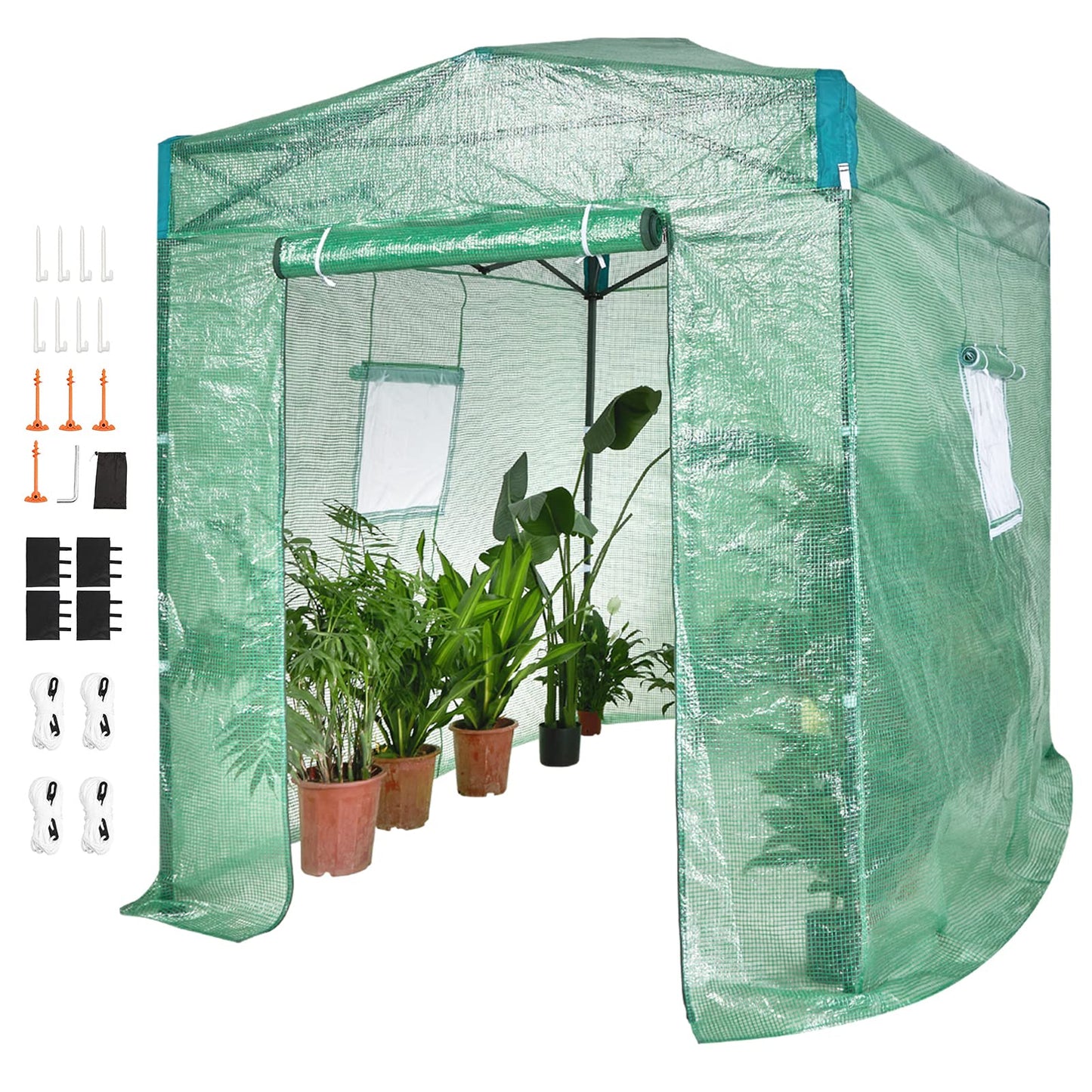 VEVOR Walk-in Tunnel Greenhouse, 9.6x6.4x6.2 ft Hoop House Greenhouse Tunnel, Plant Hot House with Galvanized Steel Frame, White PE Cover, Roll-up Zipper Door and 6 Windows for Outdoor