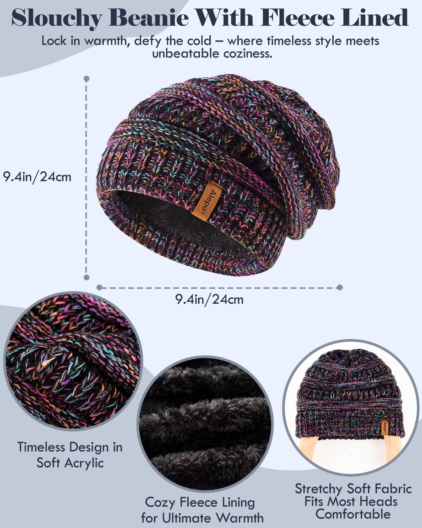 Winter Beanie Hat Scarf Gloves Set for Women, Slouchy Beanie Long Scarf Touchscreen Gloves, Warm 3 in 1 Set
