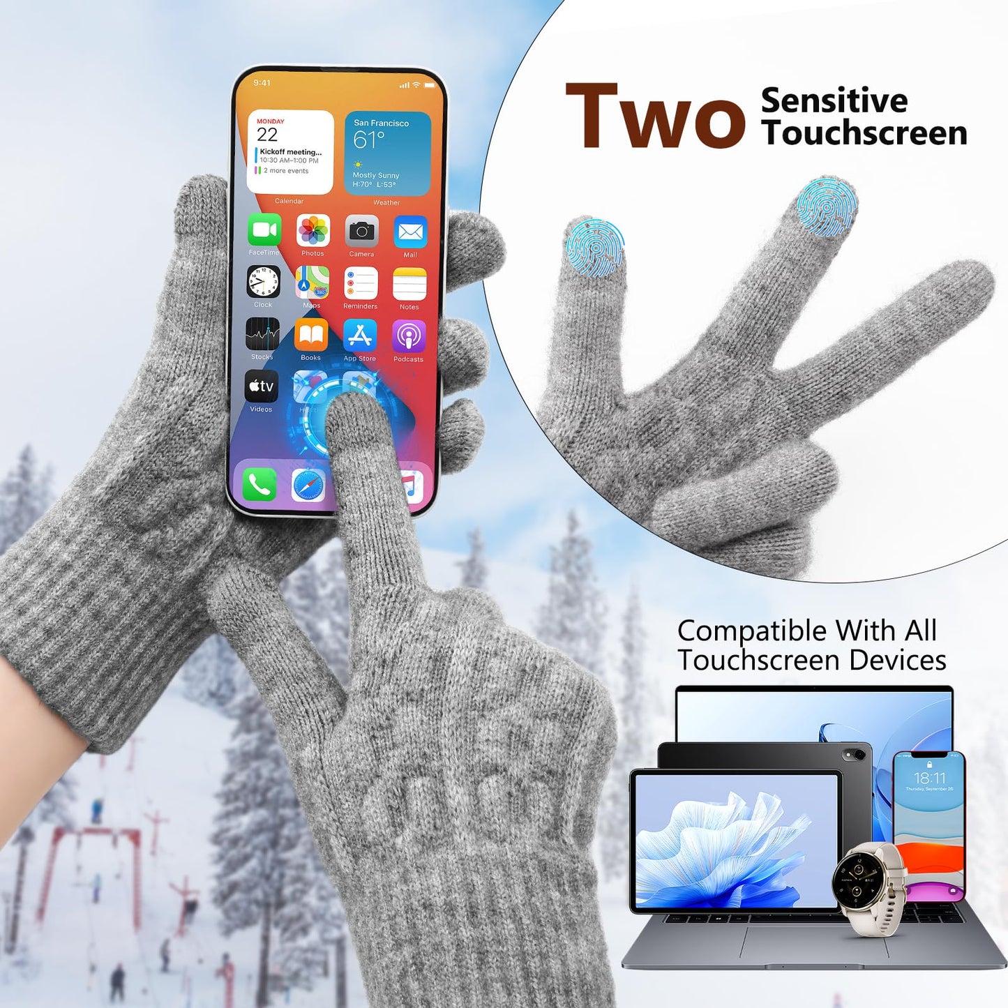 Pleneal 4 Pairs Winter Gloves for Women, Touchscreen Glove Womens Warm Lining Glove, Knitted Gloves for Cold Weather