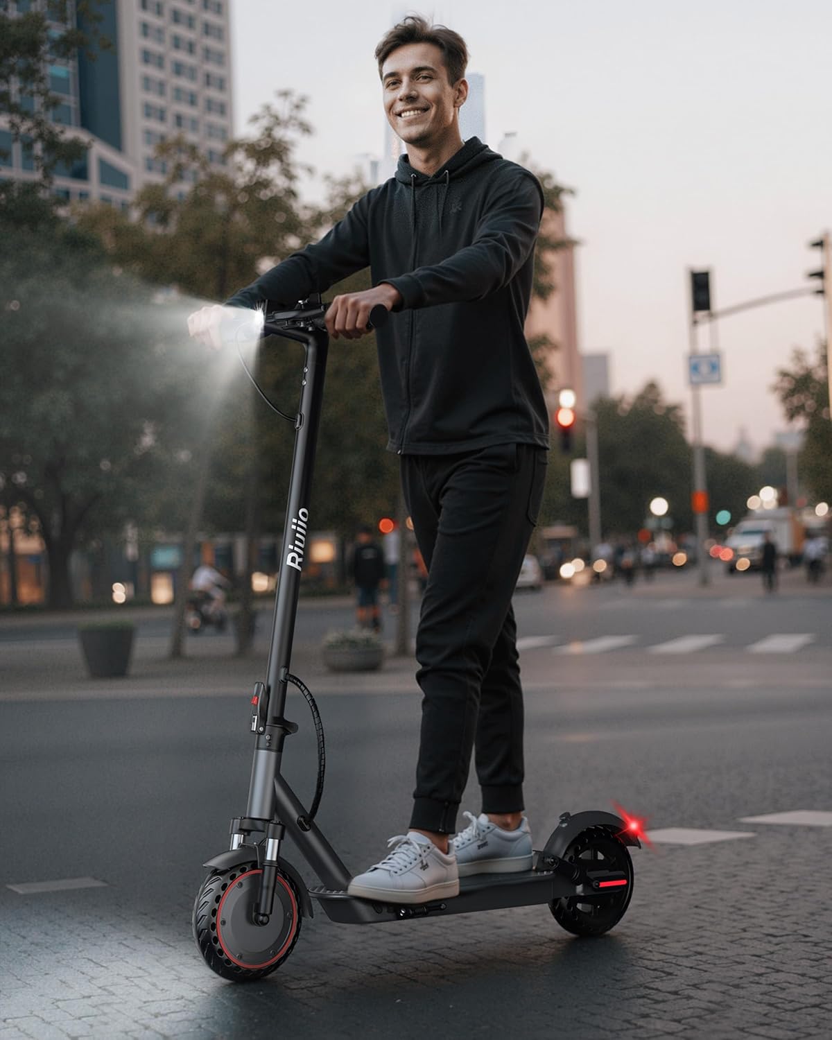 Electric Scooter for Adults, Teens & Big Kids, 350W Motor Up to 19MPH, 15/21 Miles Range, Foldable Lightweight Commuter E-Scooter with 8.5" Solid Tires, Optional Seat