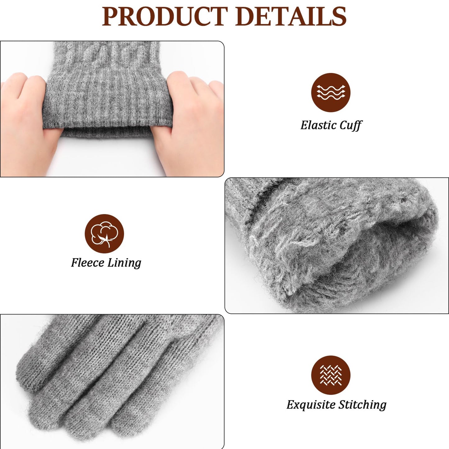 Pleneal 4 Pairs Winter Gloves for Women, Touchscreen Glove Womens Warm Lining Glove, Knitted Gloves for Cold Weather
