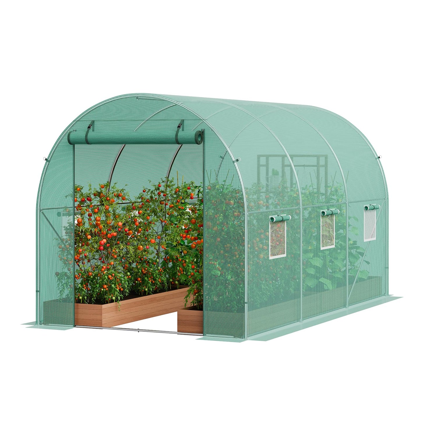 VEVOR Walk-in Tunnel Greenhouse, 9.6x6.4x6.2 ft Hoop House Greenhouse Tunnel, Plant Hot House with Galvanized Steel Frame, White PE Cover, Roll-up Zipper Door and 6 Windows for Outdoor