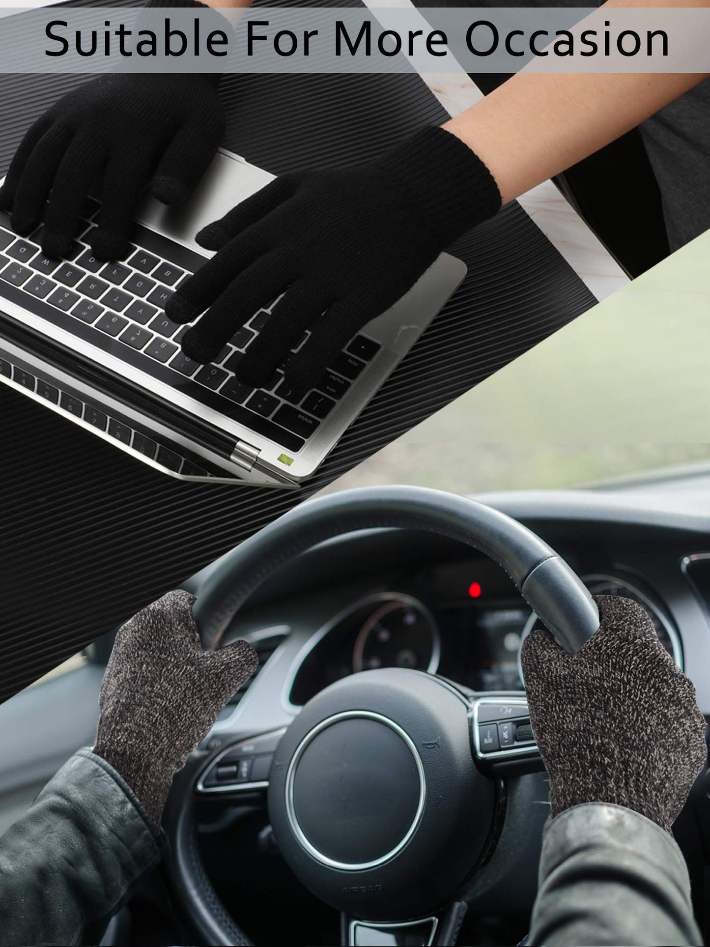 SATINIOR 4 Pairs Winter Knit Touchscreen Gloves Warm Texting Gloves Elastic Anti-slip for Adults
