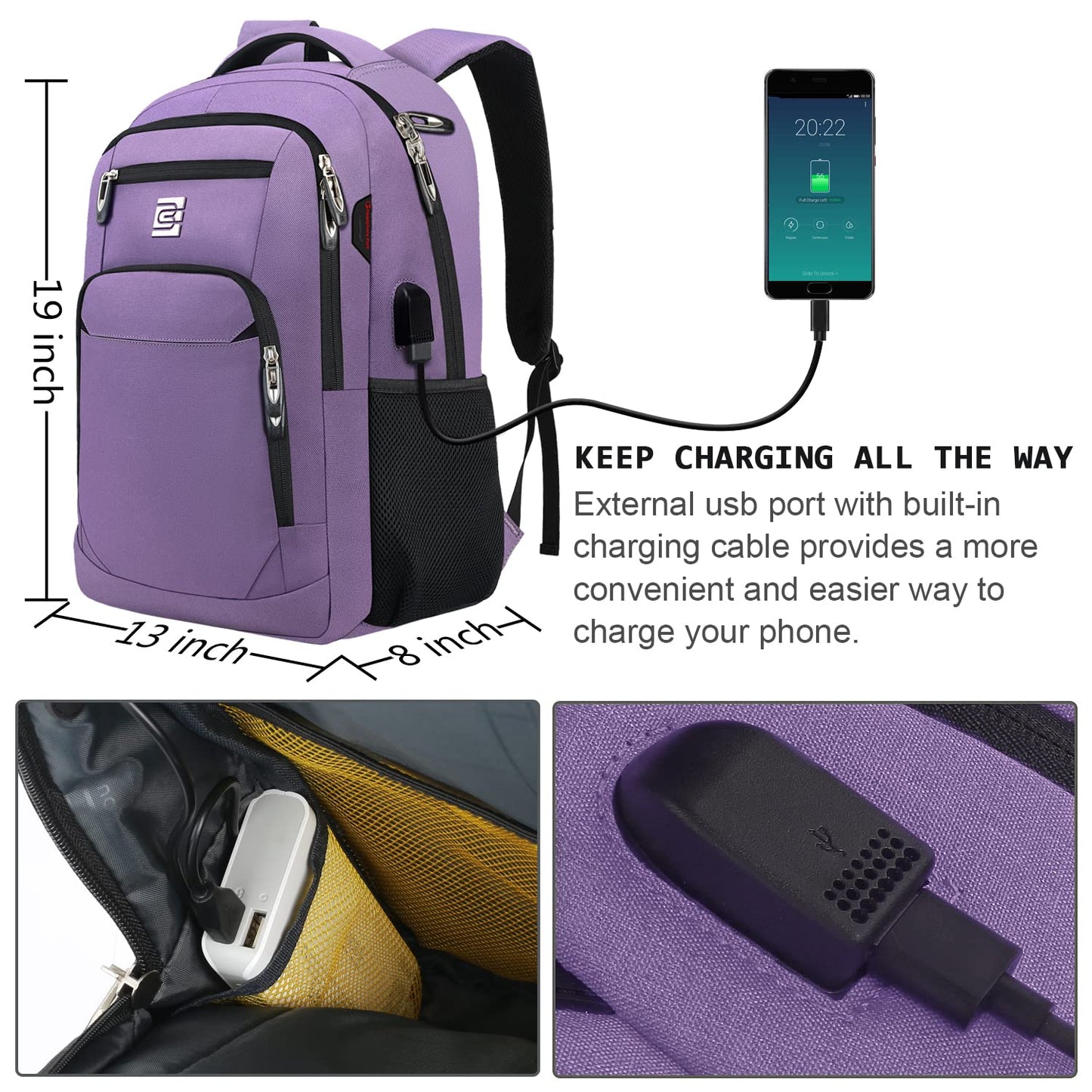 Laptop Backpack,Business Travel Anti Theft Slim Durable Laptops Backpack with USB Charging Port,Water Resistant College Computer Bag for Women & Men Fits 15.6 Inch Laptop and Notebook - Black