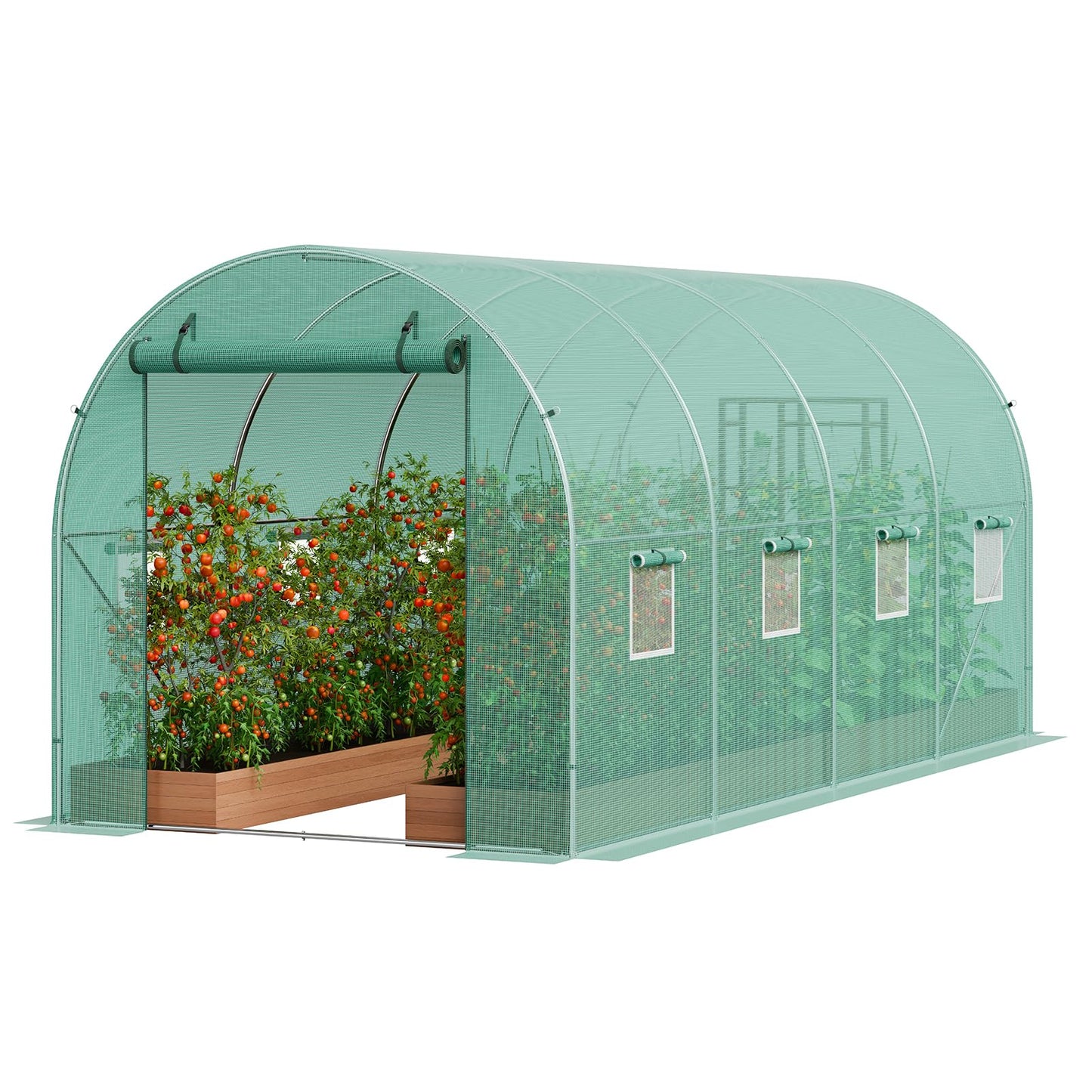 VEVOR Walk-in Tunnel Greenhouse, 9.6x6.4x6.2 ft Hoop House Greenhouse Tunnel, Plant Hot House with Galvanized Steel Frame, White PE Cover, Roll-up Zipper Door and 6 Windows for Outdoor
