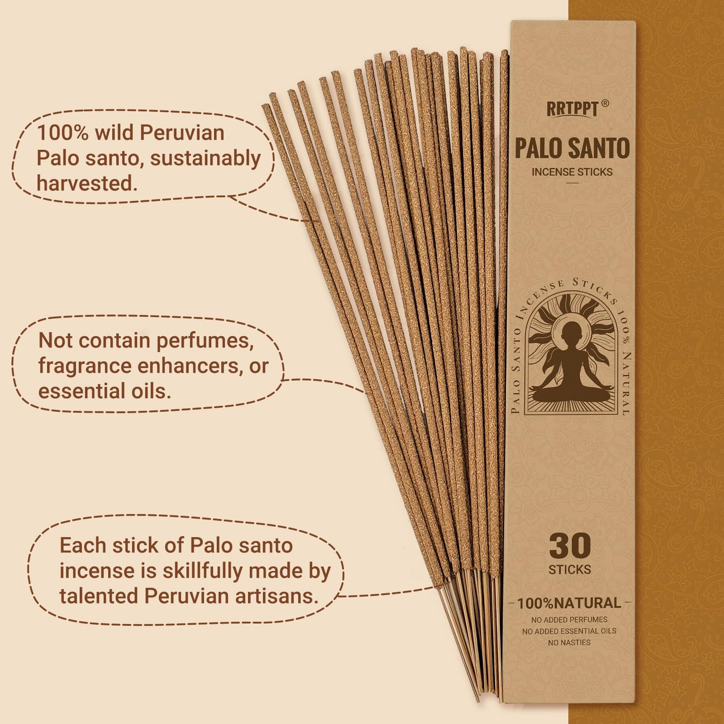 White Sage Incense Sticks (50 Sticks), 100% Natural sustainably harvested White Sage, Suitable for Yoga, Meditation, Relaxation, and Spiritual Purification