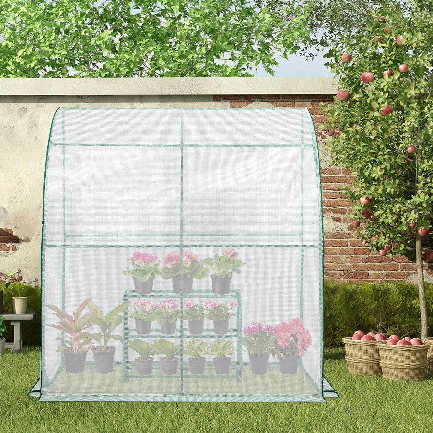 EAGLE PEAK 3 Tier Lean to Portable Greenhouse, Heavy-Duty Indoor & Outdoor Garden with Wire Shelves, 2 Roll-Up Zipper Doors, Easy Assembly, 79"x39"x83" Clear/Green PE Cover