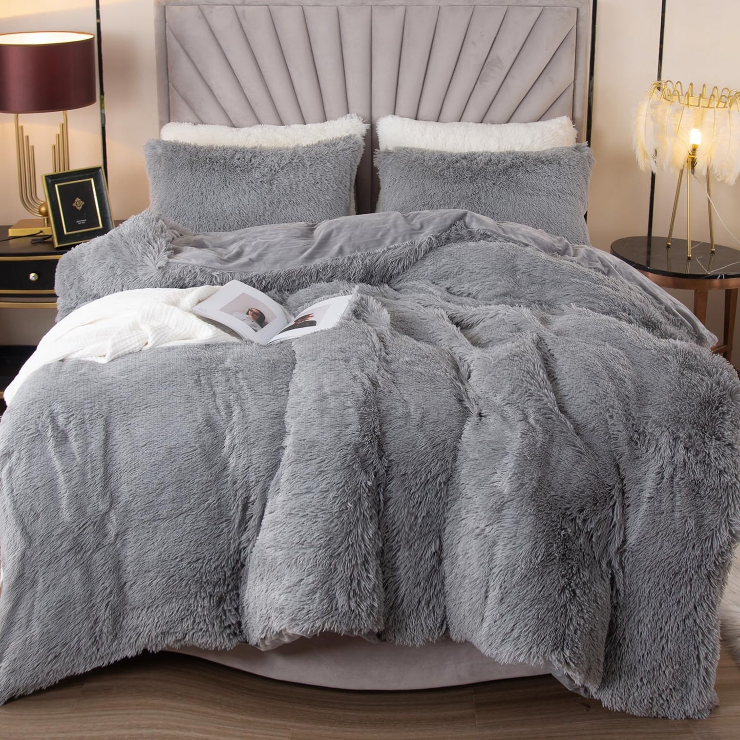 EMME Luxury Khaki Fuzzy Duvet Cover Set Twin Size Fluffy Comforter Cover Set 2 Pieces Shaggy and Plush Soft Bedding Duvet Covers (Tie Dye Khaki, Twin)