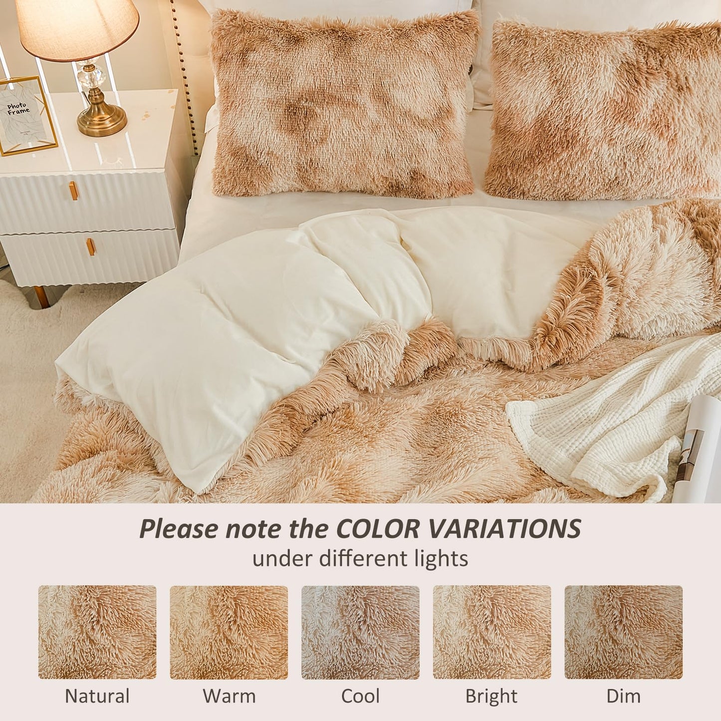 EMME Luxury Khaki Fuzzy Duvet Cover Set Twin Size Fluffy Comforter Cover Set 2 Pieces Shaggy and Plush Soft Bedding Duvet Covers (Tie Dye Khaki, Twin)