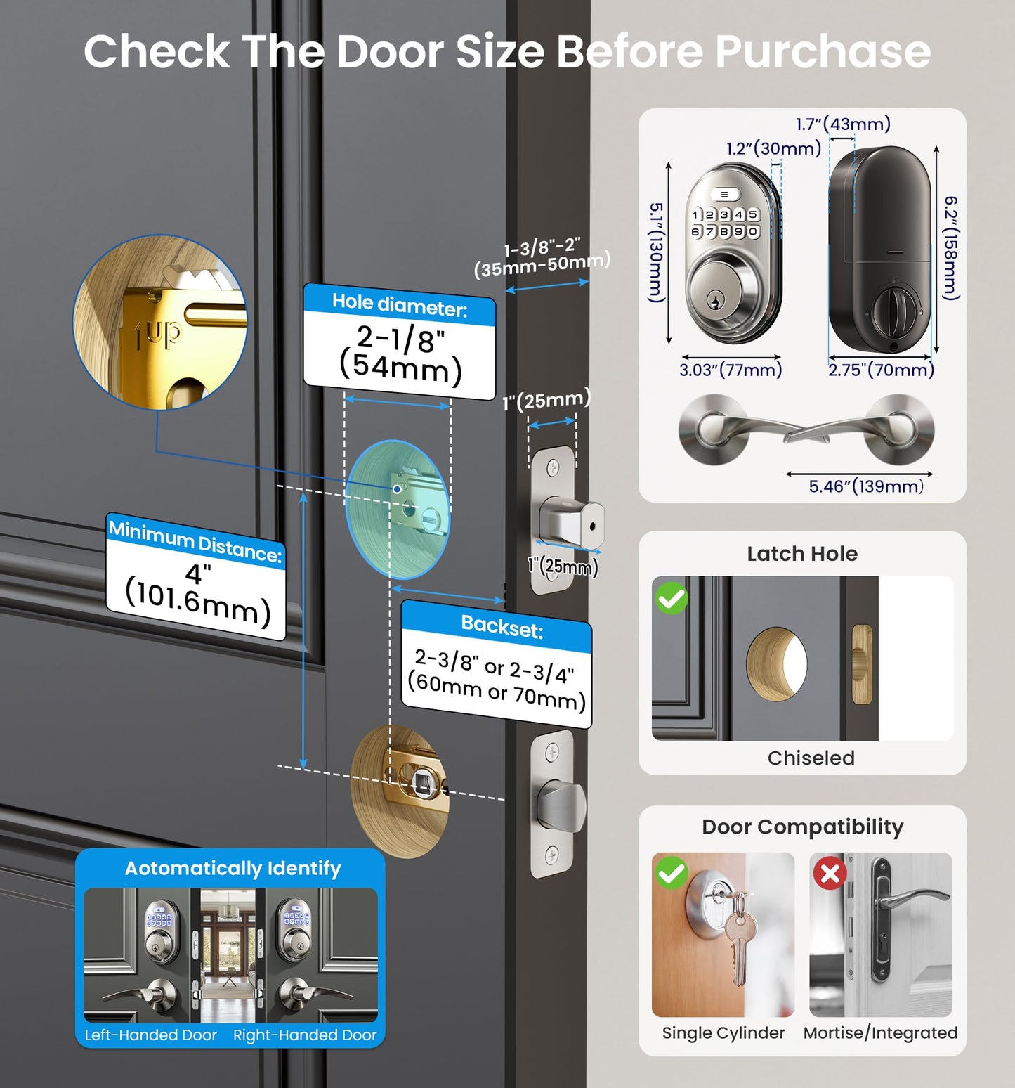 Veise Keyless Entry Door Lock with 2 Lever Handles - Electronic Keypad Deadbolt, Auto Lock, Back Lit & Easy Installation Design, Front Door Handle Sets, Matte Black