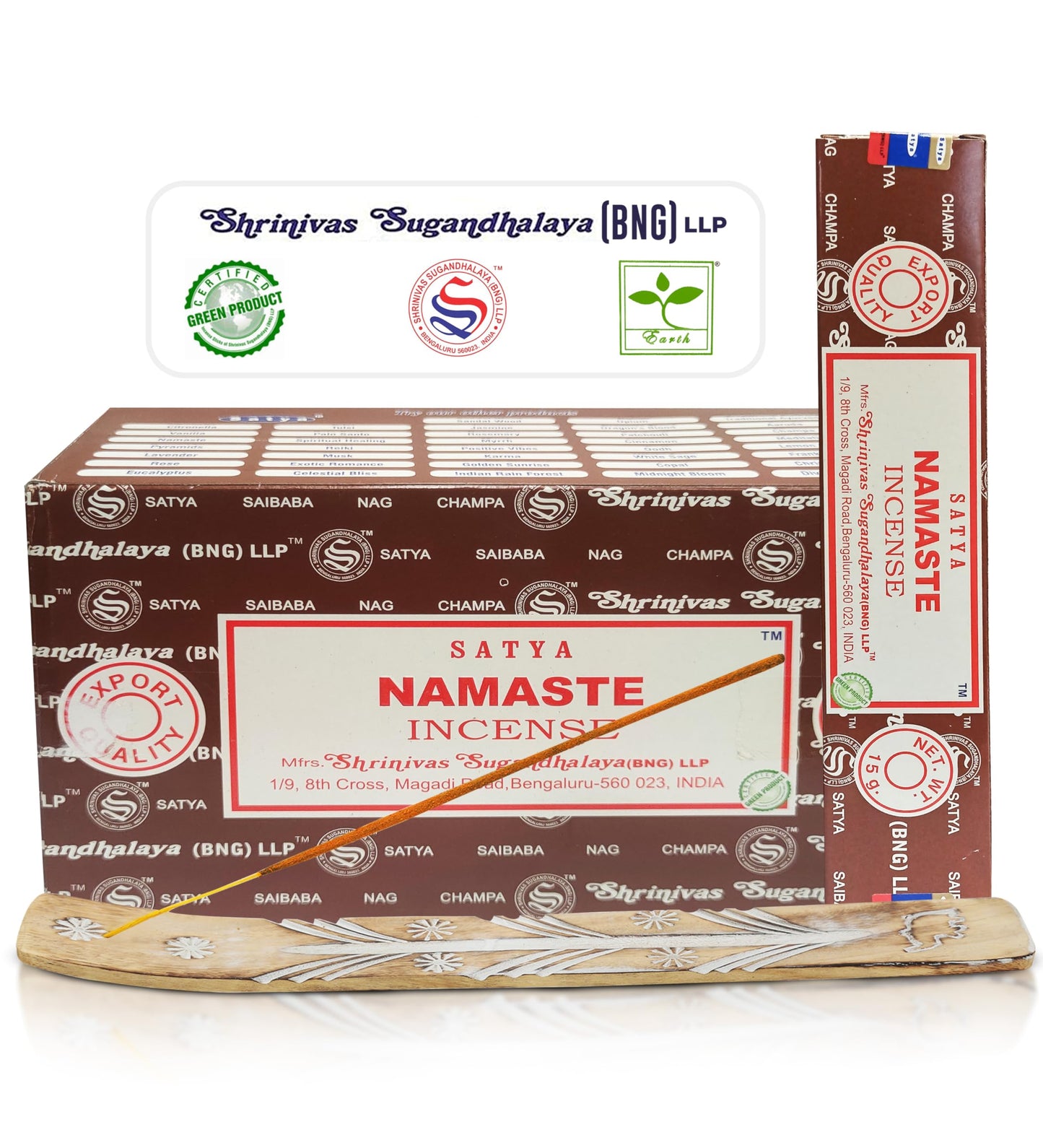 Satya Divine Blessings Incense Sticks, Satya Bng (Bangalore) Insenses 15gmx12 Pack with Raajsee Incense Holder Bundle, Satya Nagchampa Natural Incense