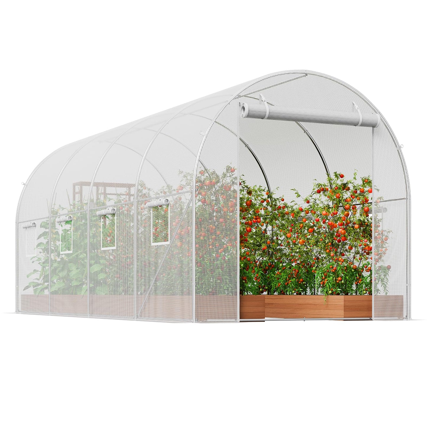 VEVOR Walk-in Tunnel Greenhouse, 9.6x6.4x6.2 ft Hoop House Greenhouse Tunnel, Plant Hot House with Galvanized Steel Frame, White PE Cover, Roll-up Zipper Door and 6 Windows for Outdoor