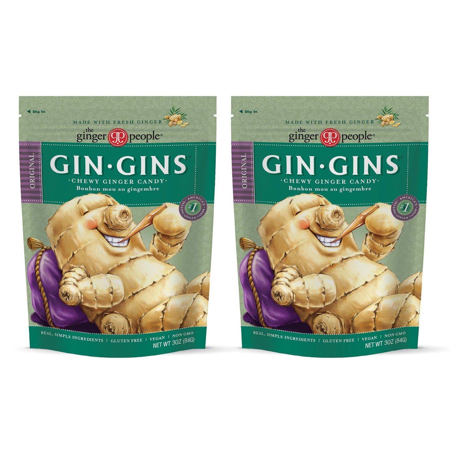 GIN GINS Ginger Chews – Natural Fresh Ginger Candy by The Ginger People – Individually Wrapped Healthy Candy – Original, Apple, Peanut and Turmeric Flavors – Variety Pack – 4 x 3oz bag each flavor (Pack of 4 bags)