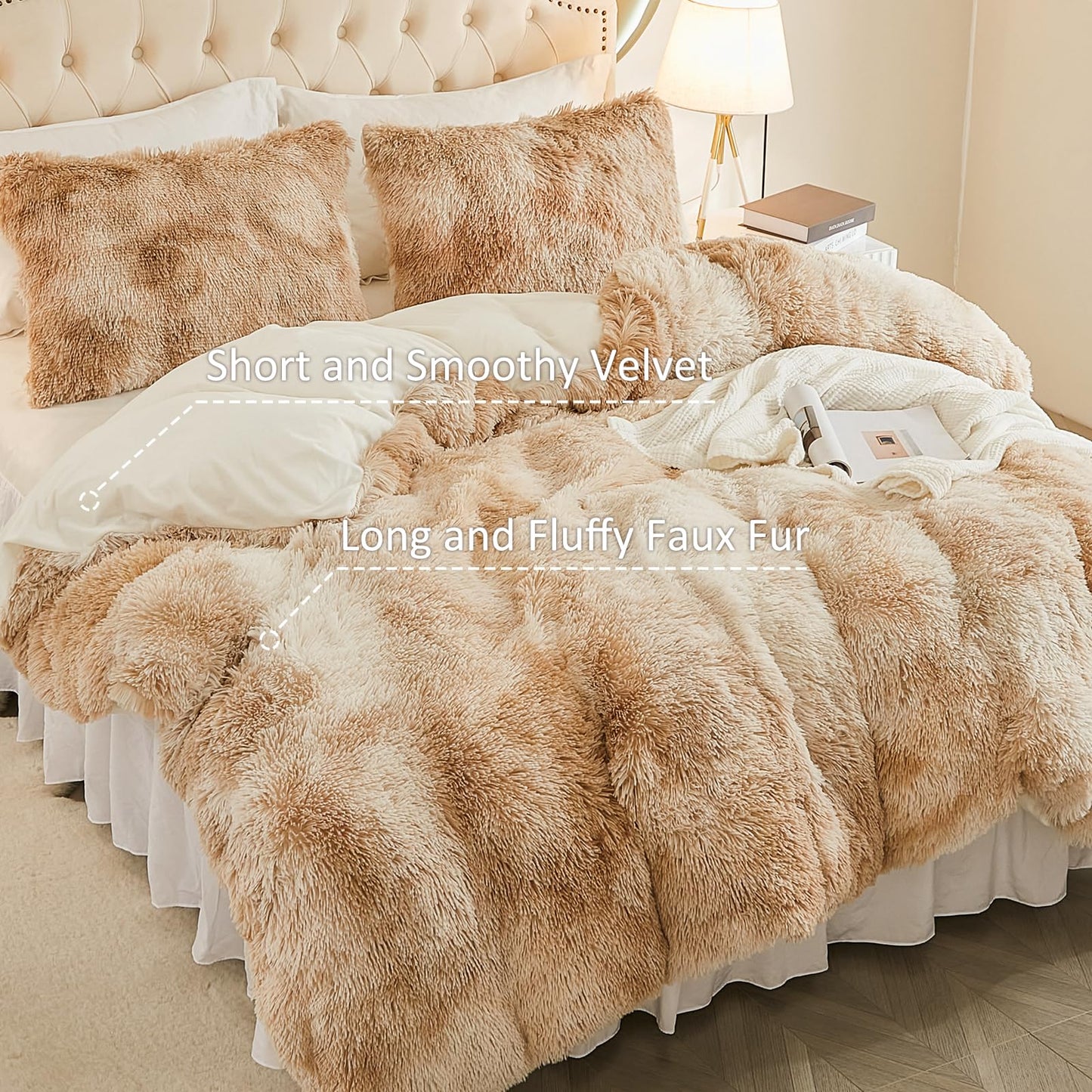 EMME Luxury Khaki Fuzzy Duvet Cover Set Twin Size Fluffy Comforter Cover Set 2 Pieces Shaggy and Plush Soft Bedding Duvet Covers (Tie Dye Khaki, Twin)