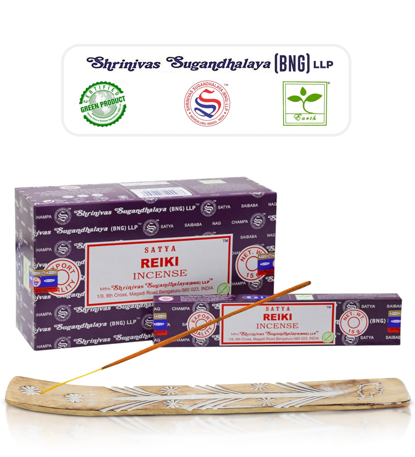 Satya Divine Blessings Incense Sticks, Satya Bng (Bangalore) Insenses 15gmx12 Pack with Raajsee Incense Holder Bundle, Satya Nagchampa Natural Incense