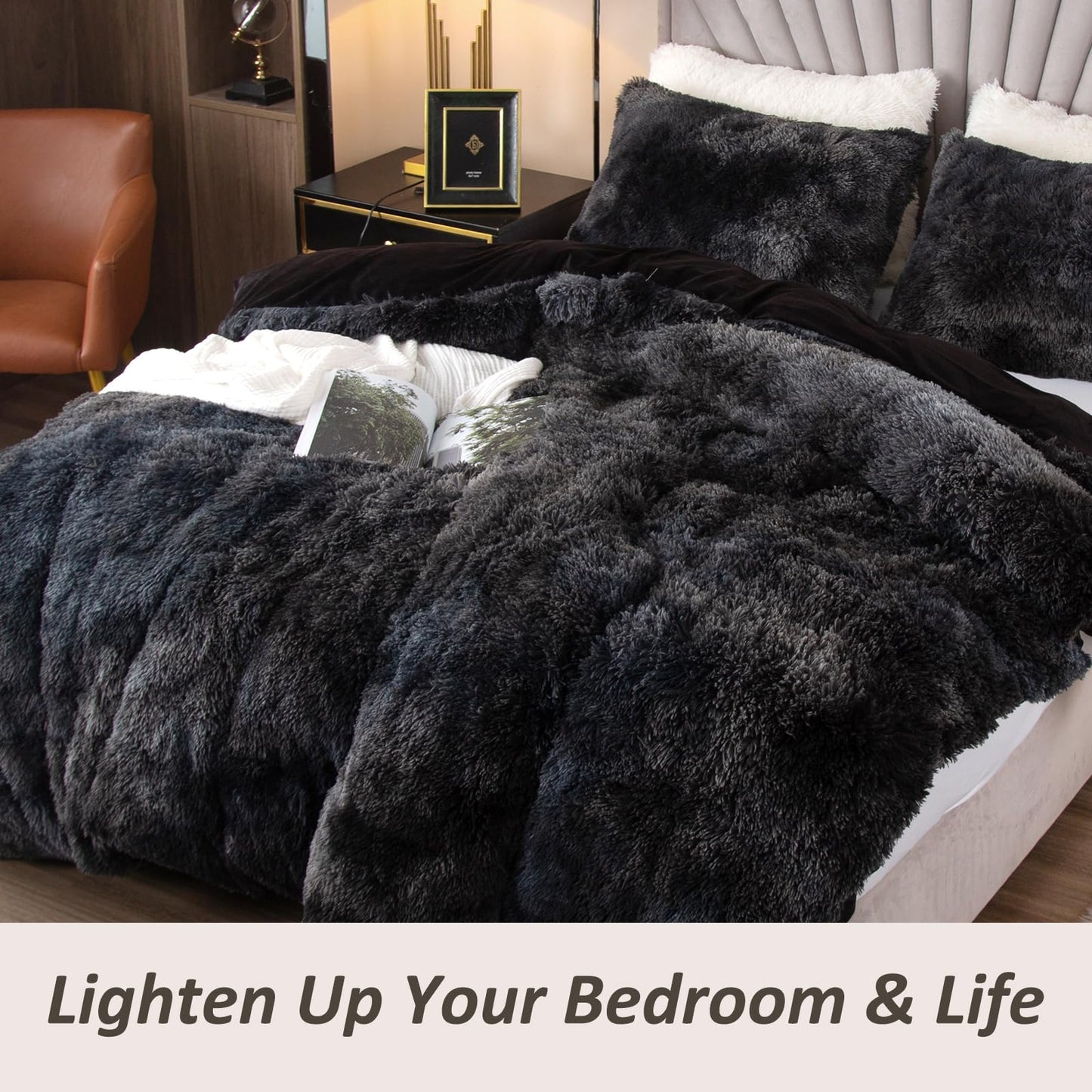 EMME Luxury Khaki Fuzzy Duvet Cover Set Twin Size Fluffy Comforter Cover Set 2 Pieces Shaggy and Plush Soft Bedding Duvet Covers (Tie Dye Khaki, Twin)
