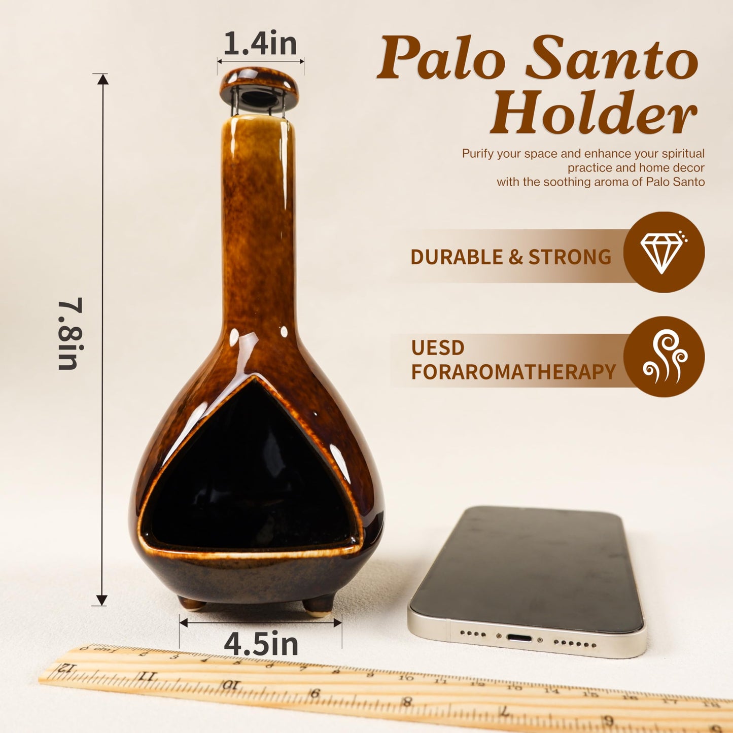 Handmade Ceramic Palo Santo Holder Burner - Mini Chimenea Incense Dish for Palo Santo and Sticks - Sage Holder for Meditation Decor