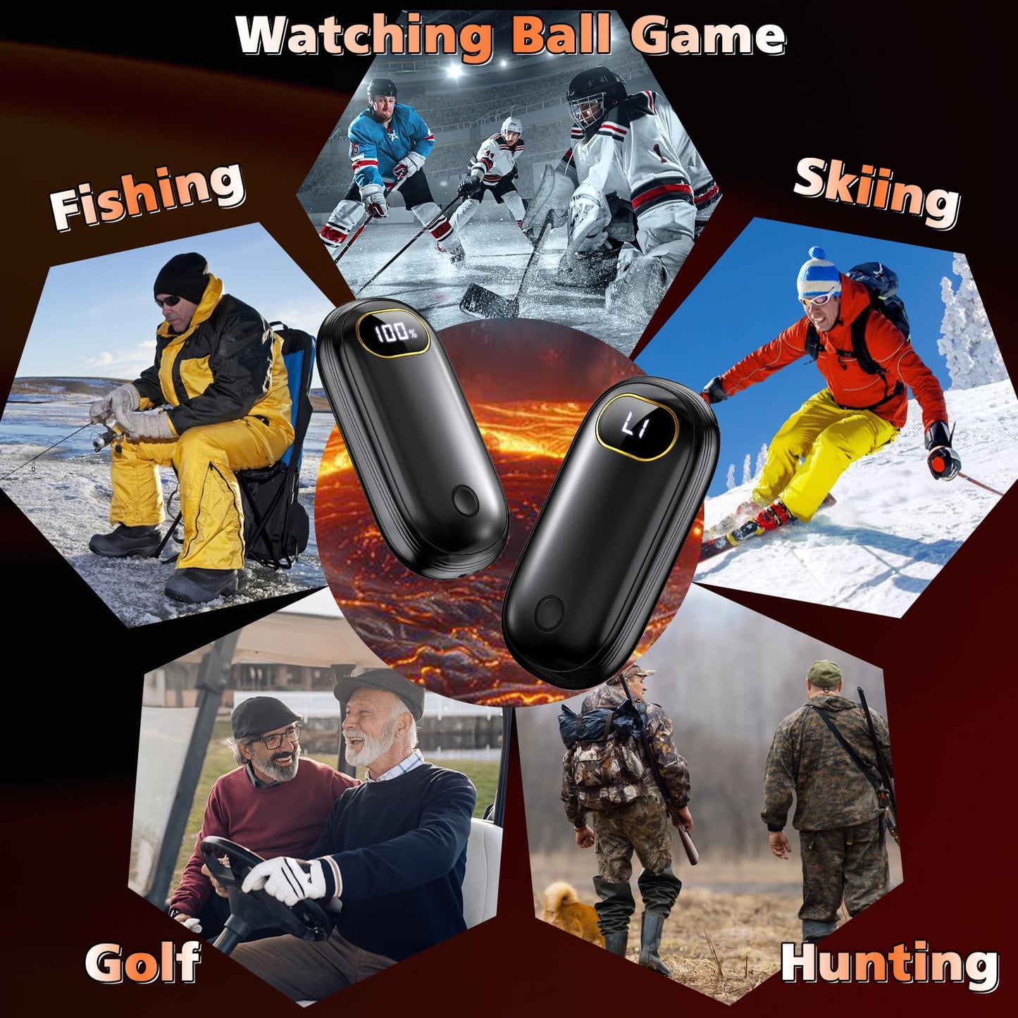 Hand Warmers Rechargeable - Electric Hand Warmers 2 Pack with Dual-Sided Heating for 15Hrs Warmth, LED Display & Flashlight, Hunting Essentials, Gifts for Christmas Man Women Raynauds Golf