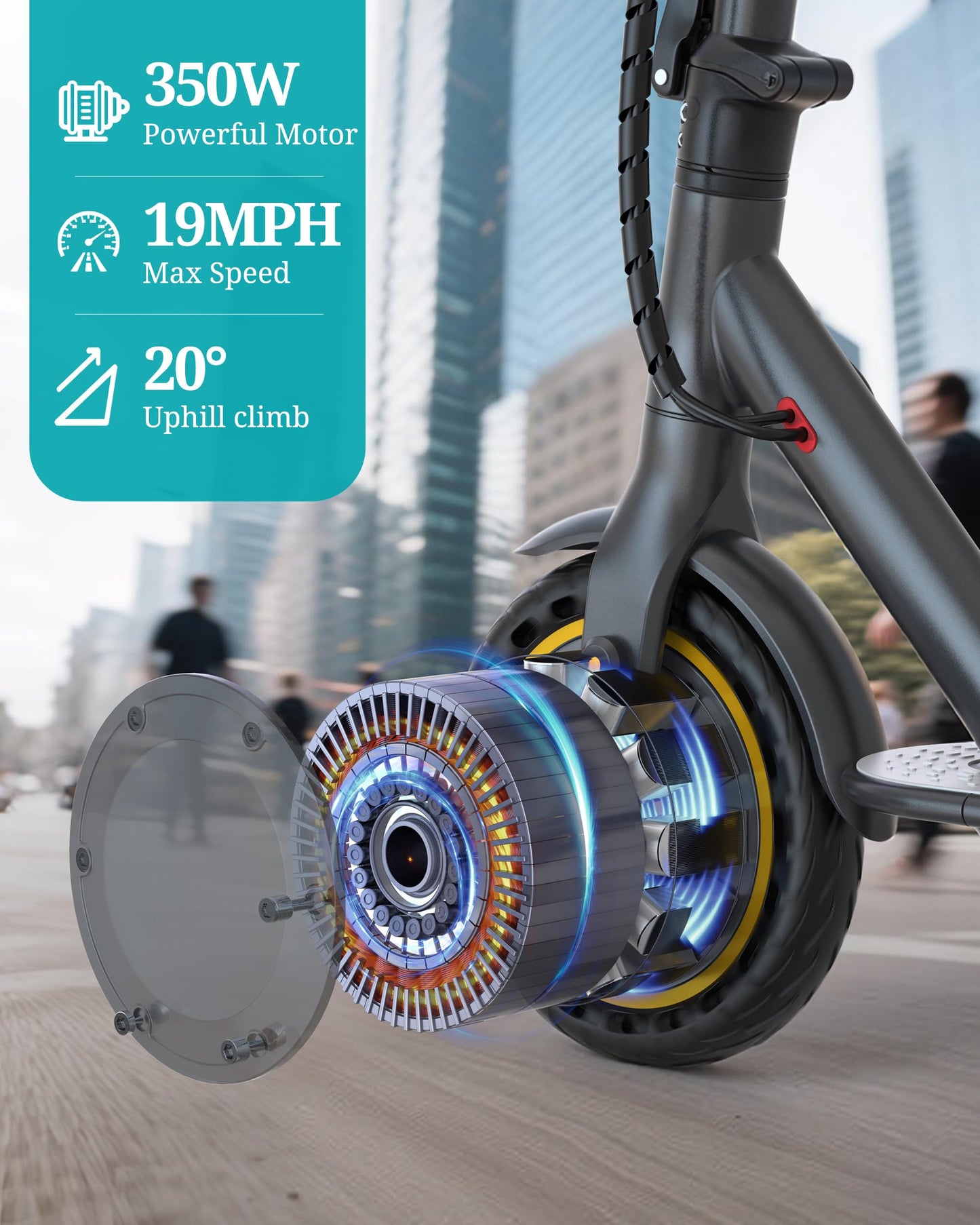 Electric Scooter for Adults, 350W/500W Motor, 16-22 Miles Range, 8.5"/10" Solid Tires, Dual Braking & Suspension, Folding Portable Commuting E-Scooter with App