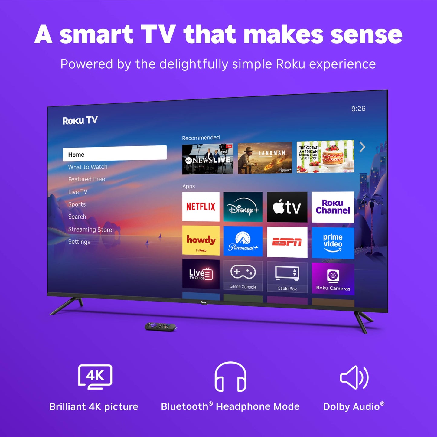 Roku Smart TV – 43-Inch Select Series, 4K HDR TV – RokuTV with Enhanced Voice Remote – Flat Screen LED Television with Wi-Fi for Streaming Live Local News, Sports, Family Entertainment