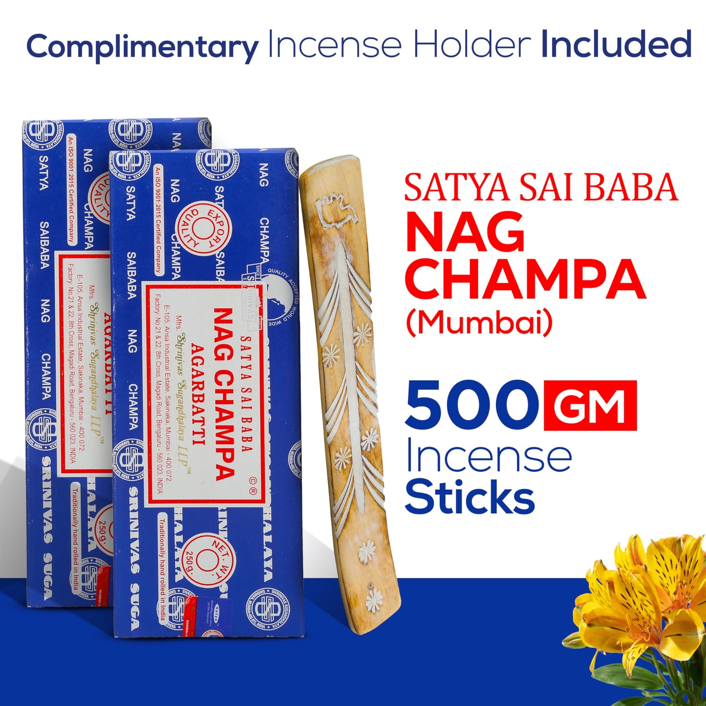 Satya Sai Baba Nagchampa Incense Sticks 250 gm Pack with Raajsee Insence Stick Holder, Inscent Sticks NagChampa Agarbatti, Natural & Chemical Free