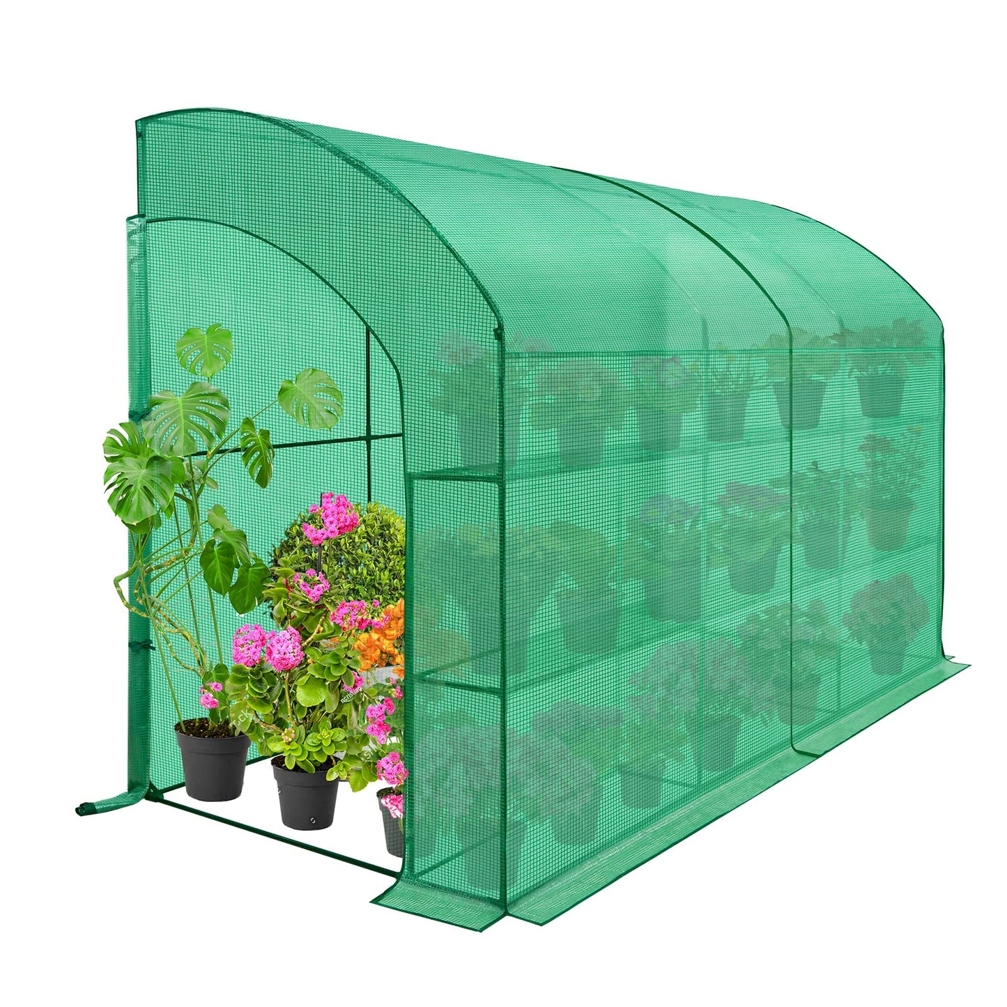 EAGLE PEAK 3 Tier Lean to Portable Greenhouse, Heavy-Duty Indoor & Outdoor Garden with Wire Shelves, 2 Roll-Up Zipper Doors, Easy Assembly, 79"x39"x83" Clear/Green PE Cover
