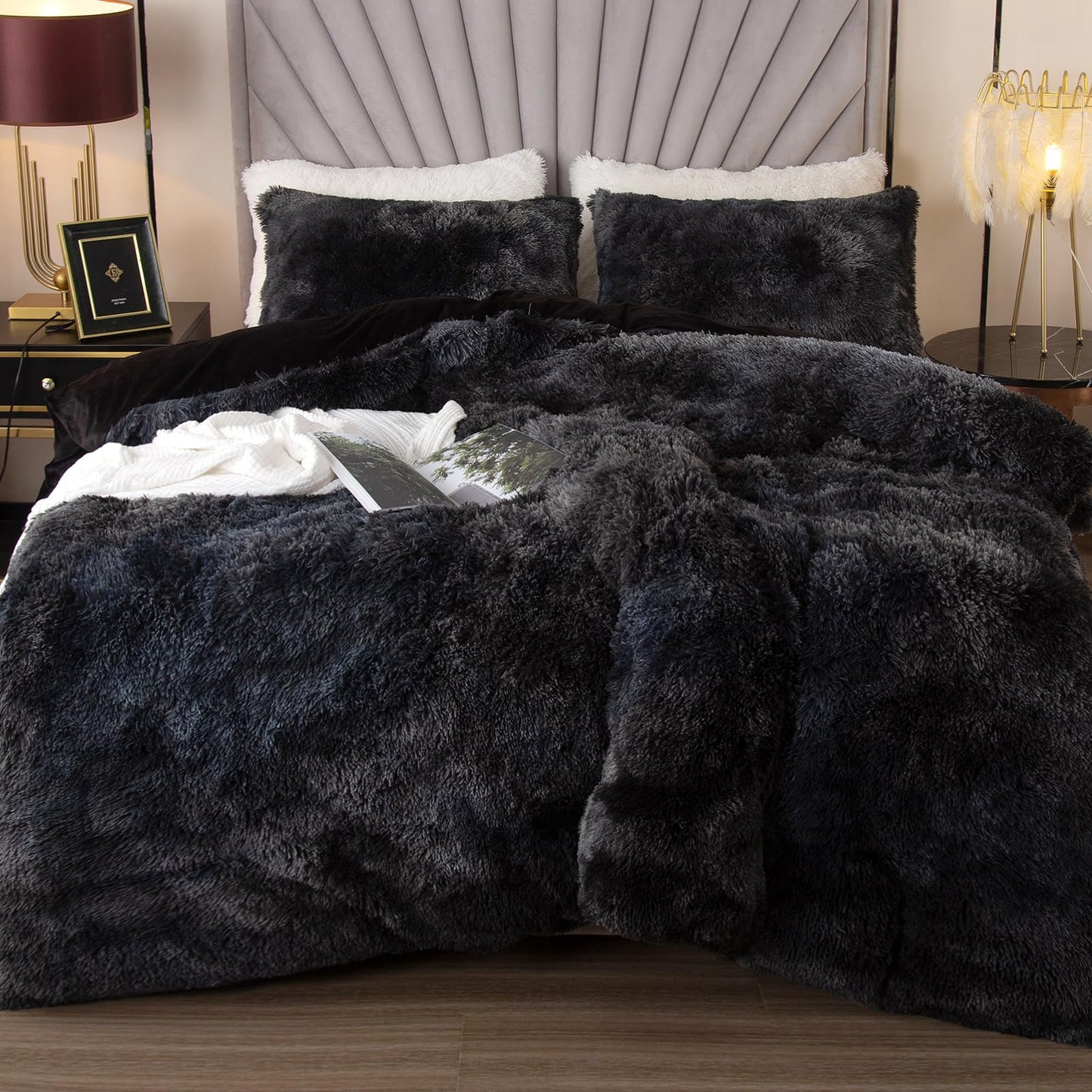 EMME Luxury Khaki Fuzzy Duvet Cover Set Twin Size Fluffy Comforter Cover Set 2 Pieces Shaggy and Plush Soft Bedding Duvet Covers (Tie Dye Khaki, Twin)