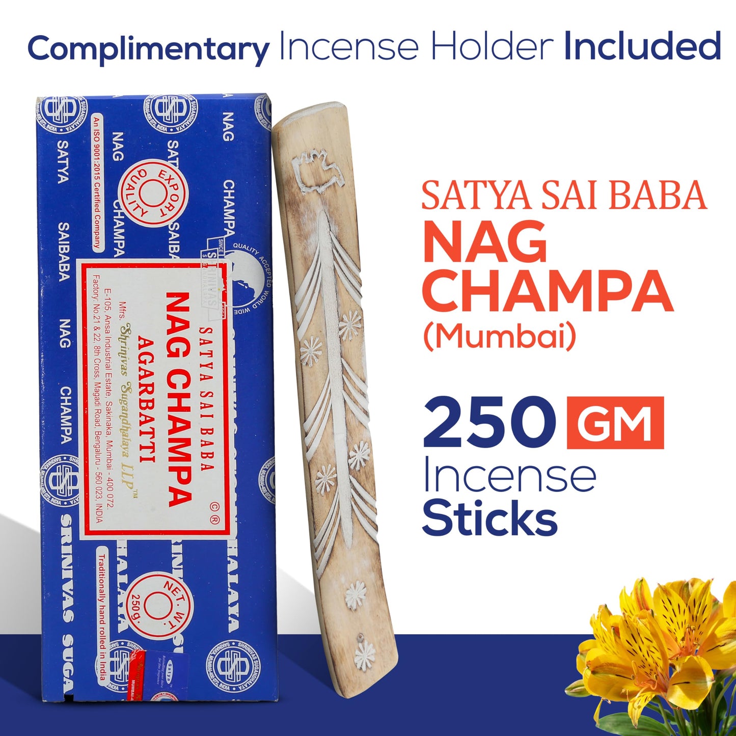Satya Sai Baba Nagchampa Incense Sticks 250 gm Pack with Raajsee Insence Stick Holder, Inscent Sticks NagChampa Agarbatti, Natural & Chemical Free