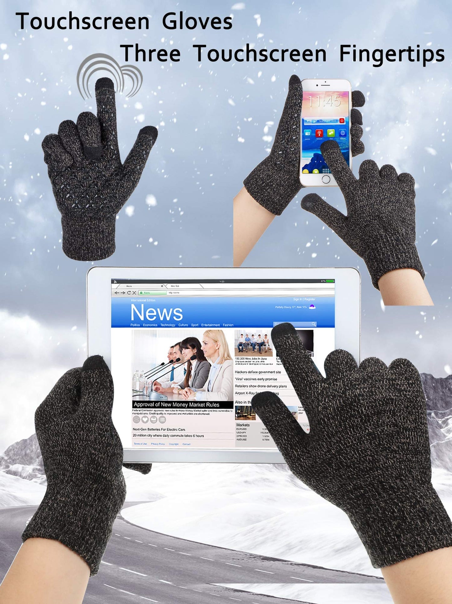 SATINIOR 4 Pairs Winter Knit Touchscreen Gloves Warm Texting Gloves Elastic Anti-slip for Adults
