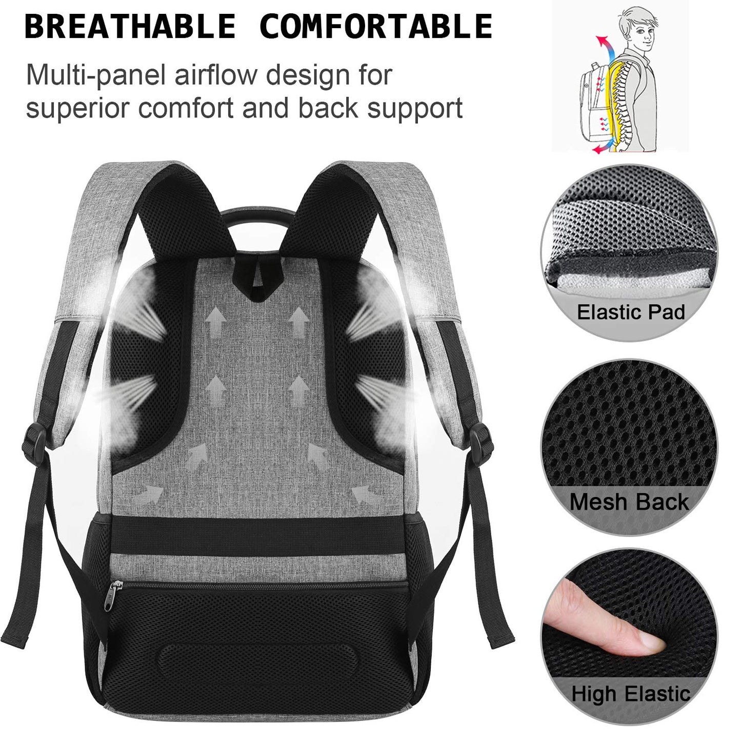Laptop Backpack,Business Travel Anti Theft Slim Durable Laptops Backpack with USB Charging Port,Water Resistant College Computer Bag for Women & Men Fits 15.6 Inch Laptop and Notebook - Black