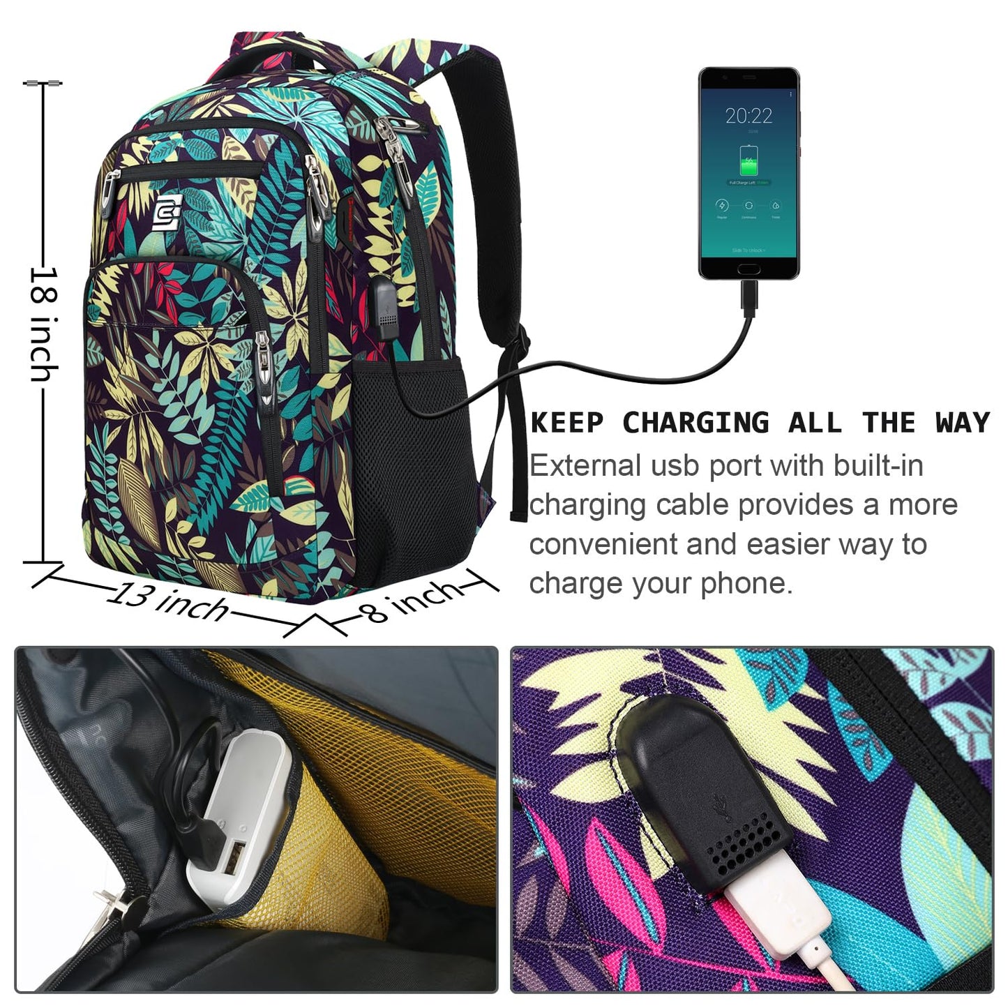 Laptop Backpack,Business Travel Anti Theft Slim Durable Laptops Backpack with USB Charging Port,Water Resistant College Computer Bag for Women & Men Fits 15.6 Inch Laptop and Notebook - Black