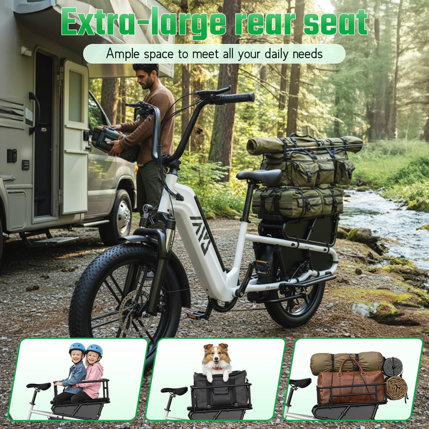 TST Electric Bike for Adults 1500W Peak Motor Cargo EBike 60 Miles 28MPH 20" Fat Tire Ebikes 48V 15Ah Removable Battery Electric Bicycle Rear Rack with Basket,UL 2849 Certification