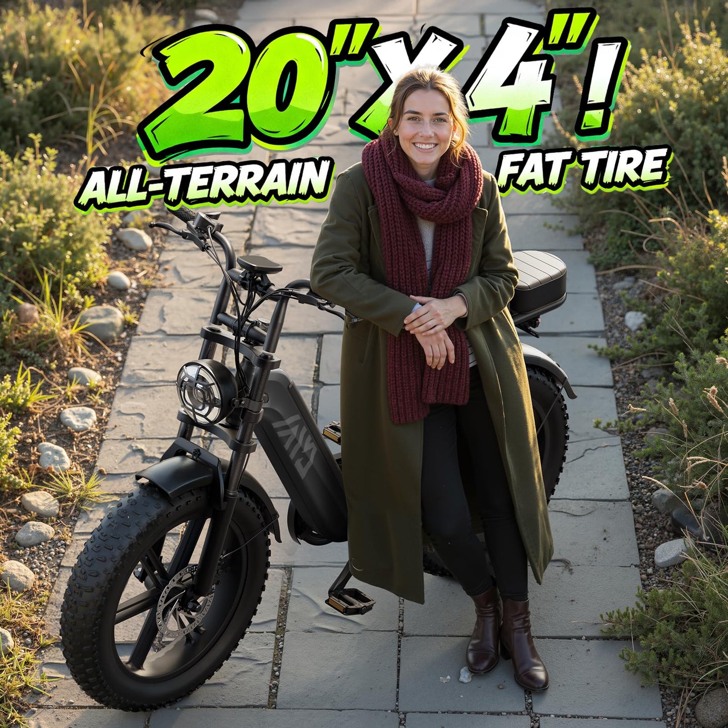 TST Electric Bike for Adults, 1500W Peak Motor Ebike with 48V 15Ah Built-in Battery, 60 Miles Range 28 MPH Electric Bike, 20" Fat Tire E Bike with Rear Seat, Footrest
