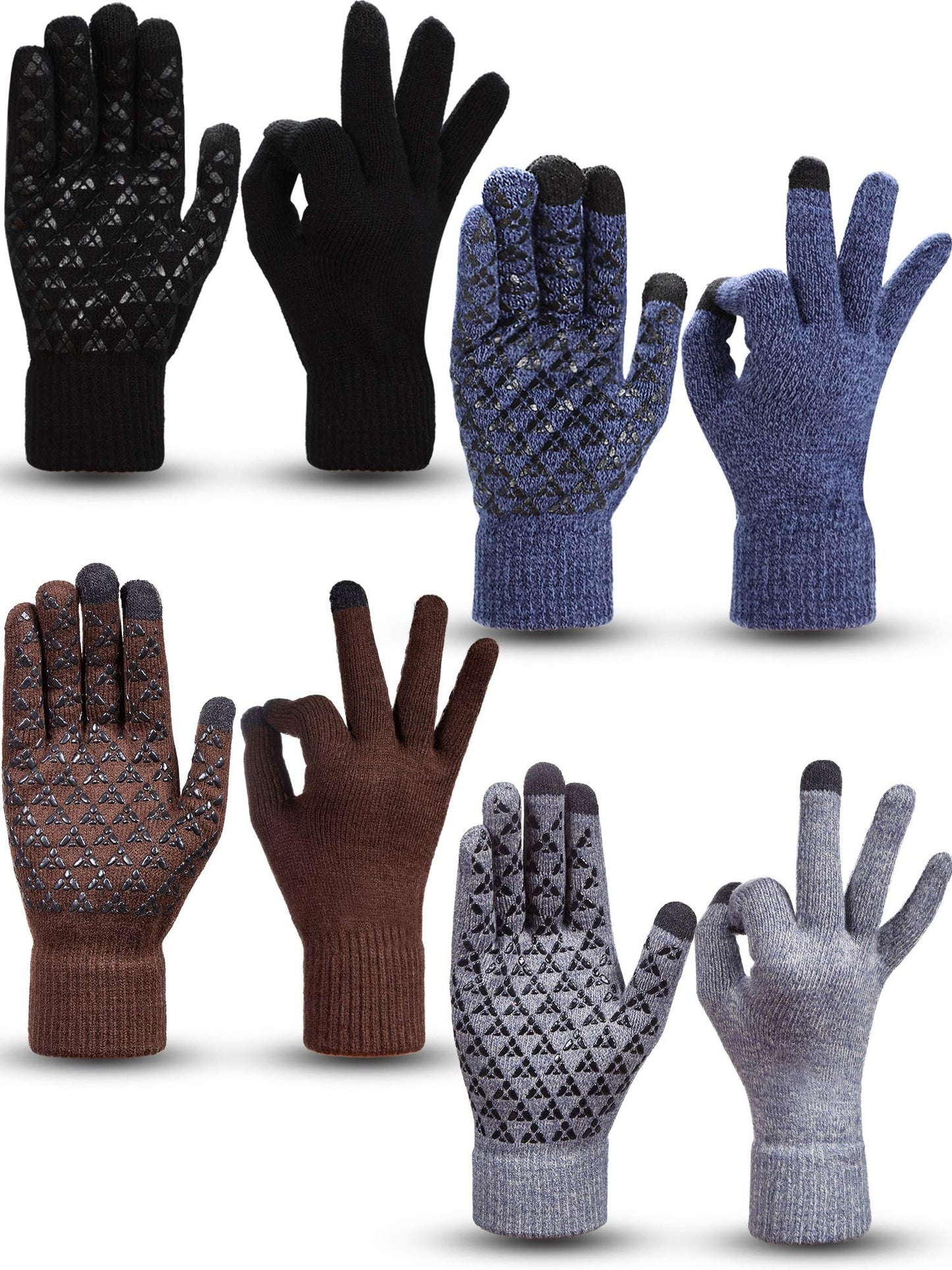 SATINIOR 4 Pairs Winter Knit Touchscreen Gloves Warm Texting Gloves Elastic Anti-slip for Adults