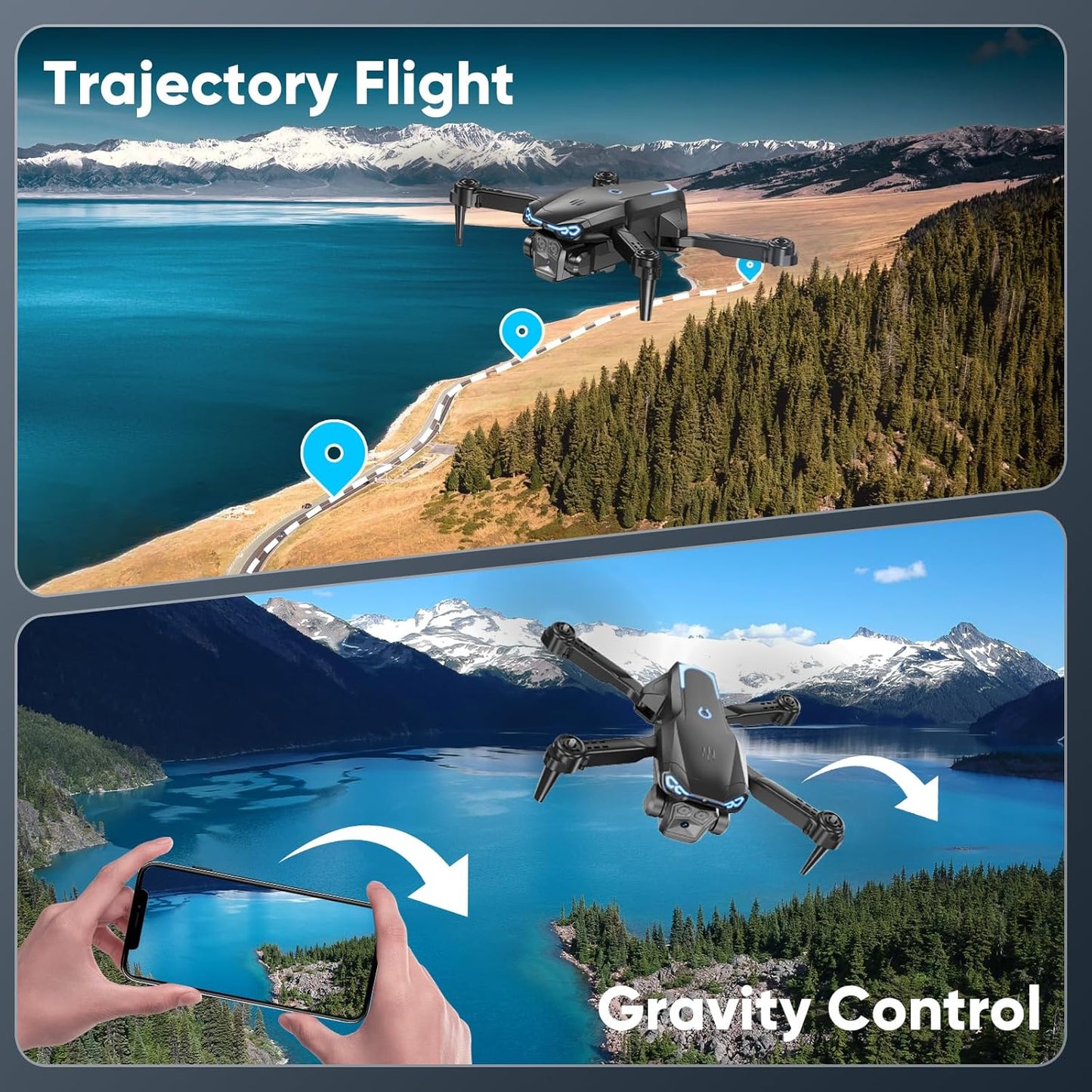 Foldable Drone with 1080P HD Camera for Beginners & Adults, FPV Live Video, One Key Start, Altitude Hold, 3D Flips, Gesture Selfie, 3 Speed Modes, 2 Batteries