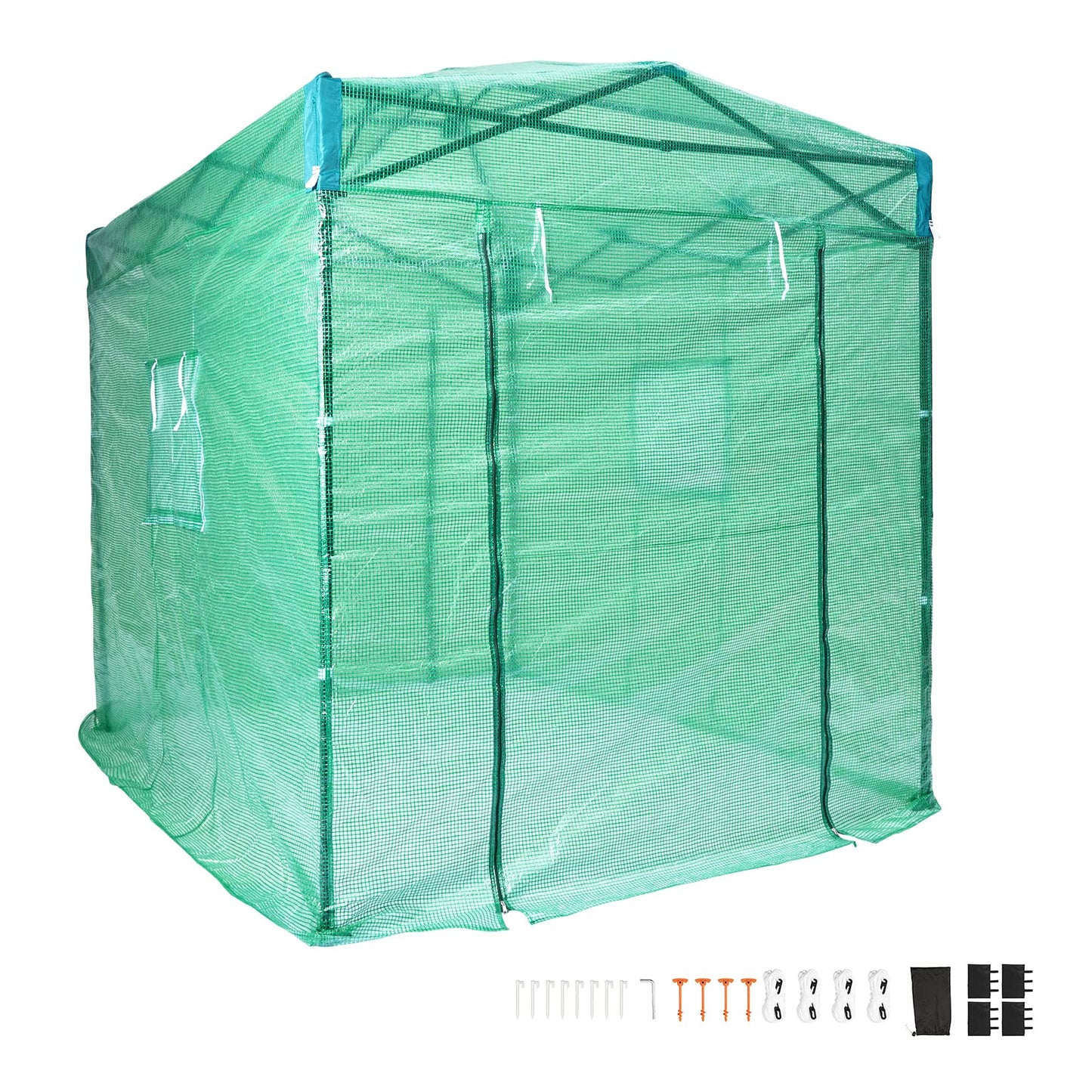 VEVOR Walk-in Tunnel Greenhouse, 9.6x6.4x6.2 ft Hoop House Greenhouse Tunnel, Plant Hot House with Galvanized Steel Frame, White PE Cover, Roll-up Zipper Door and 6 Windows for Outdoor
