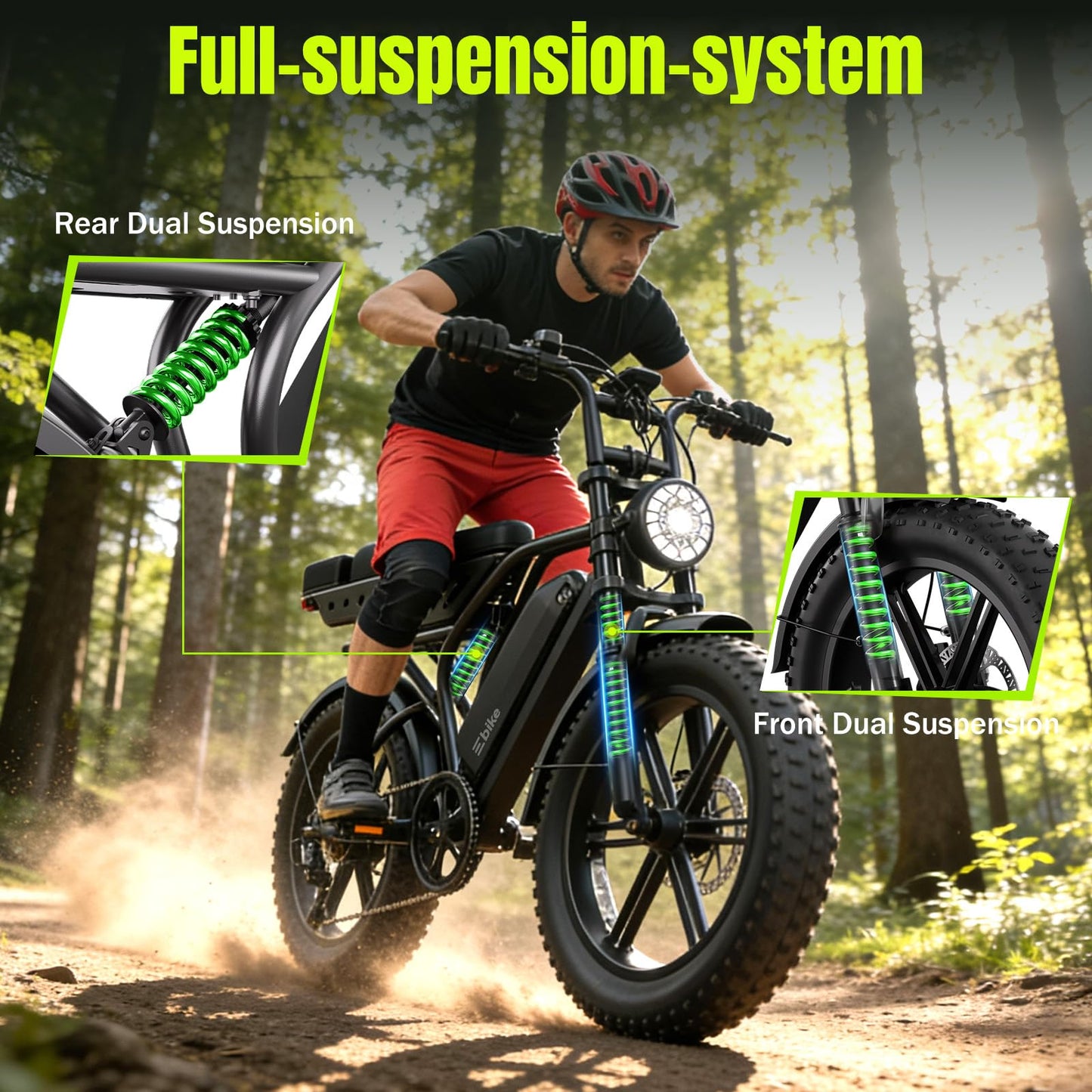 TST Electric Bike for Adults, 1500W Peak Motor Ebike with 48V 15Ah Built-in Battery, 60 Miles Range 28 MPH Electric Bike, 20" Fat Tire E Bike with Rear Seat, Footrest