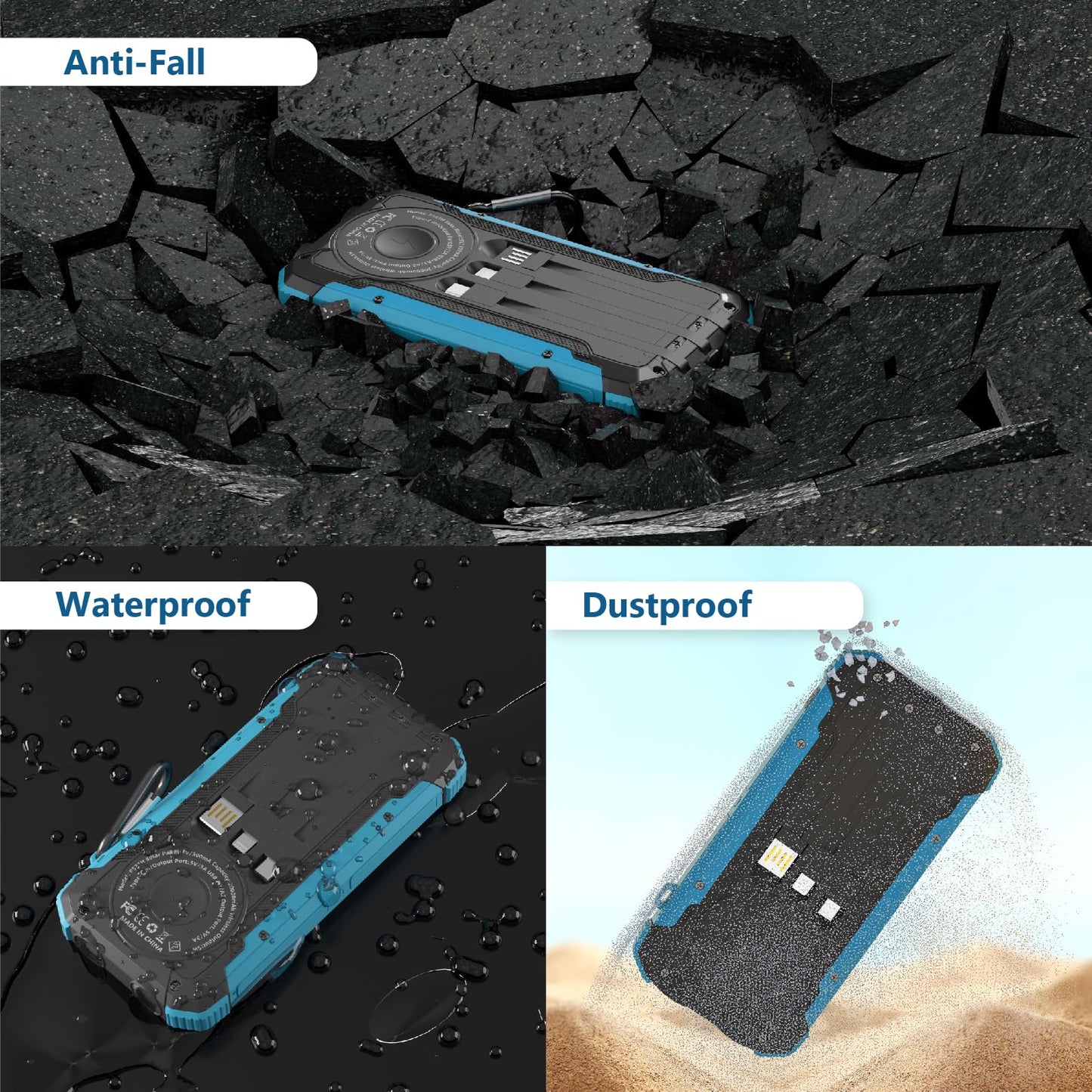 Solar Charger Power Bank 20,000mAh, Portable Wireless Charger, Fast Charging External Battery Bank with 6 Outputs for Cell Phones, Portable Solar Panel with Dual Flashlight for Camping