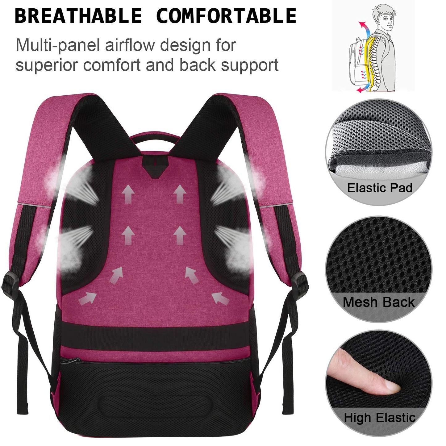 Laptop Backpack,Business Travel Anti Theft Slim Durable Laptops Backpack with USB Charging Port,Water Resistant College Computer Bag for Women & Men Fits 15.6 Inch Laptop and Notebook - Black