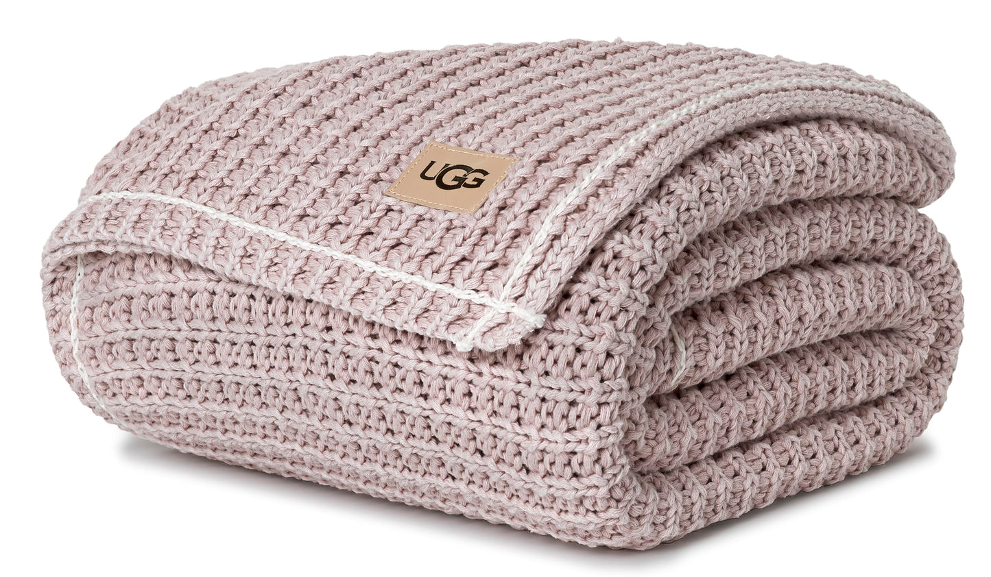 UGG Luna Knit Throw Blanket Soft Cotton Throw for Couch or Bed Cozy Soft Warm Waffle Giftable Lightweight Blanket for Living Room Bedroom, Machine Washable, 50-inch x 70-inch, Quartz Pink