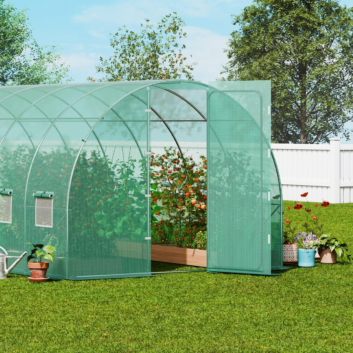 VEVOR Walk-in Tunnel Greenhouse, 9.6x6.4x6.2 ft Hoop House Greenhouse Tunnel, Plant Hot House with Galvanized Steel Frame, White PE Cover, Roll-up Zipper Door and 6 Windows for Outdoor