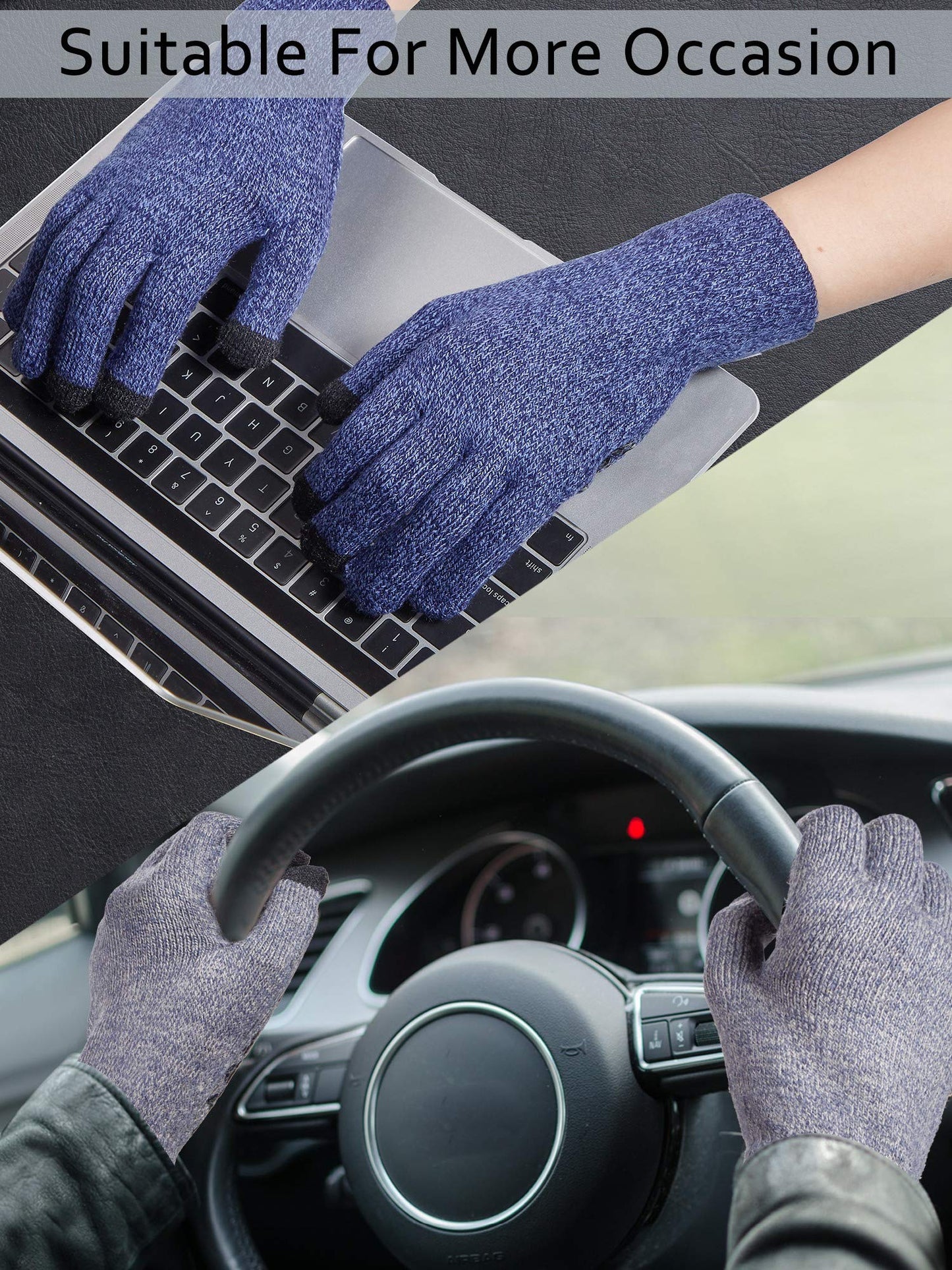 SATINIOR 4 Pairs Winter Knit Touchscreen Gloves Warm Texting Gloves Elastic Anti-slip for Adults