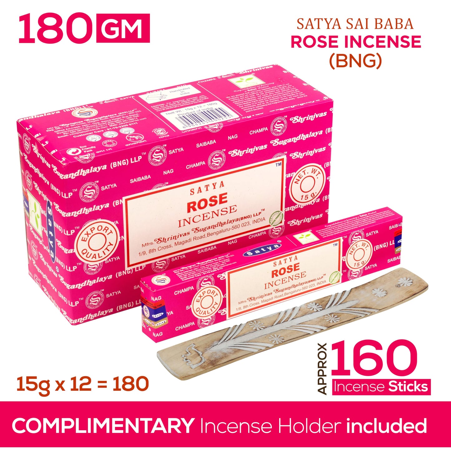 Satya Divine Blessings Incense Sticks, Satya Bng (Bangalore) Insenses 15gmx12 Pack with Raajsee Incense Holder Bundle, Satya Nagchampa Natural Incense