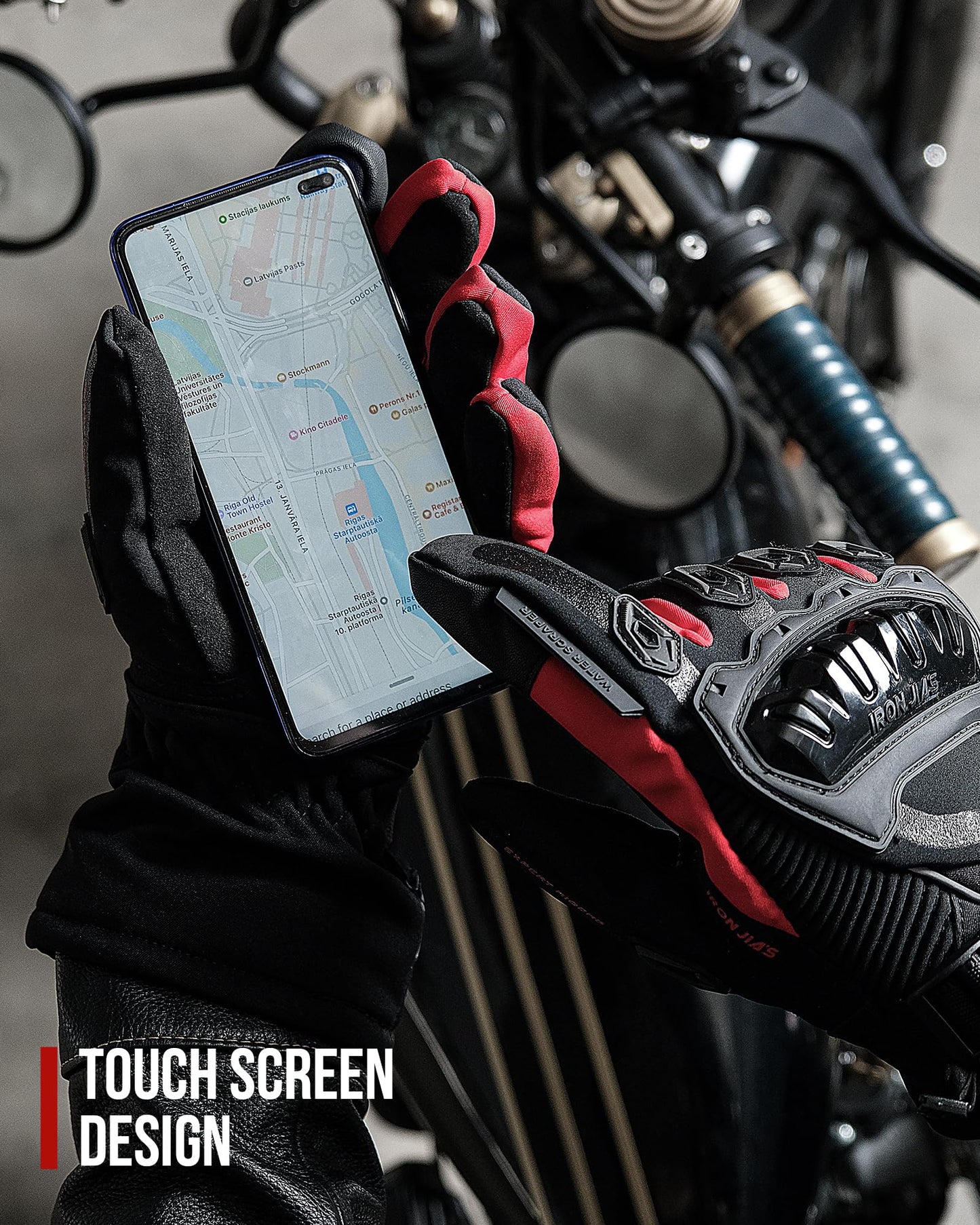 IRON JIA'S Motorcycle Gloves Winter Cold Weather Warm Touchscreen Waterproof Windproof Protective Gear (Black, L)