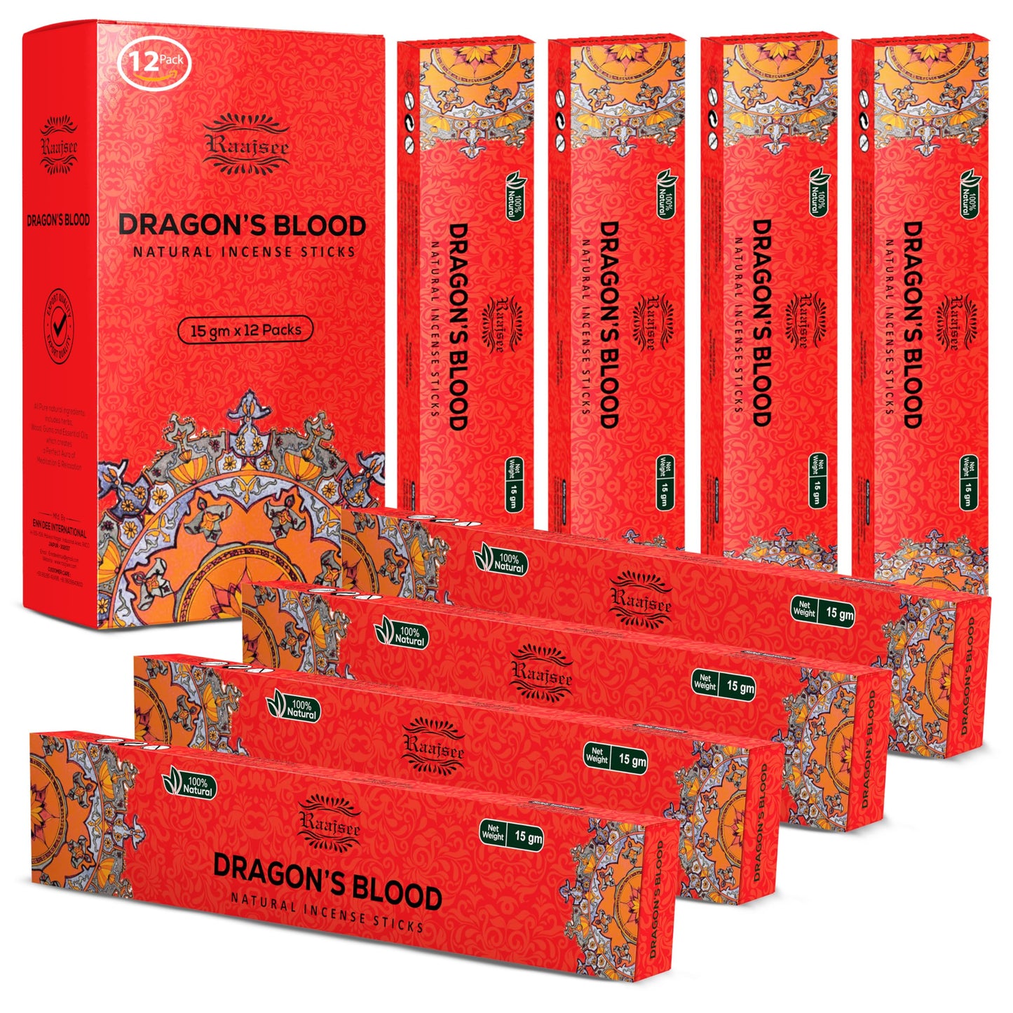 Raajsee Dragons Blood Incense Sticks (180 gm), 100% Pure Organic Natural Hand Rolled Free from Chemicals, (Pack of 12) Visit The raajsee Store