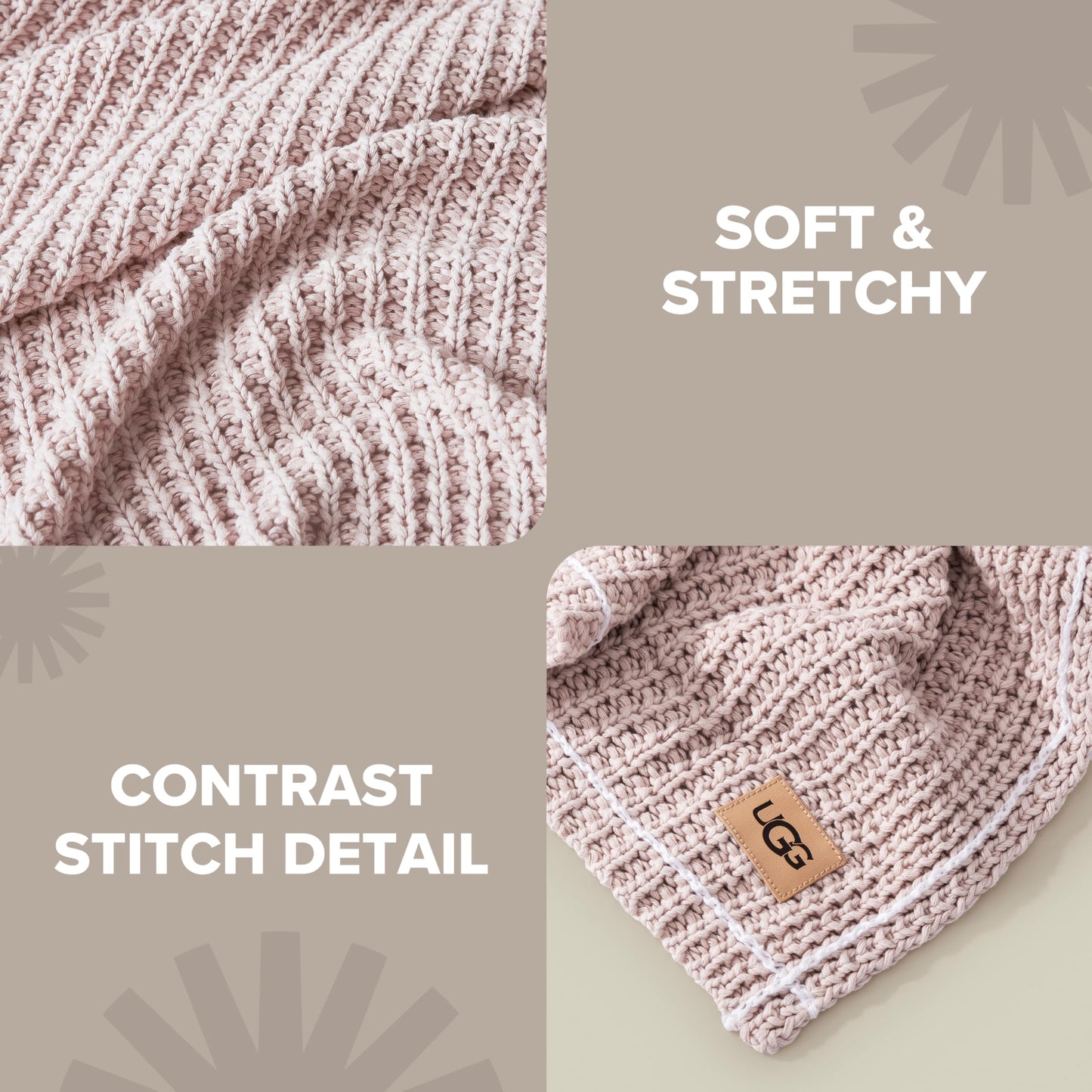 UGG Luna Knit Throw Blanket Soft Cotton Throw for Couch or Bed Cozy Soft Warm Waffle Giftable Lightweight Blanket for Living Room Bedroom, Machine Washable, 50-inch x 70-inch, Quartz Pink