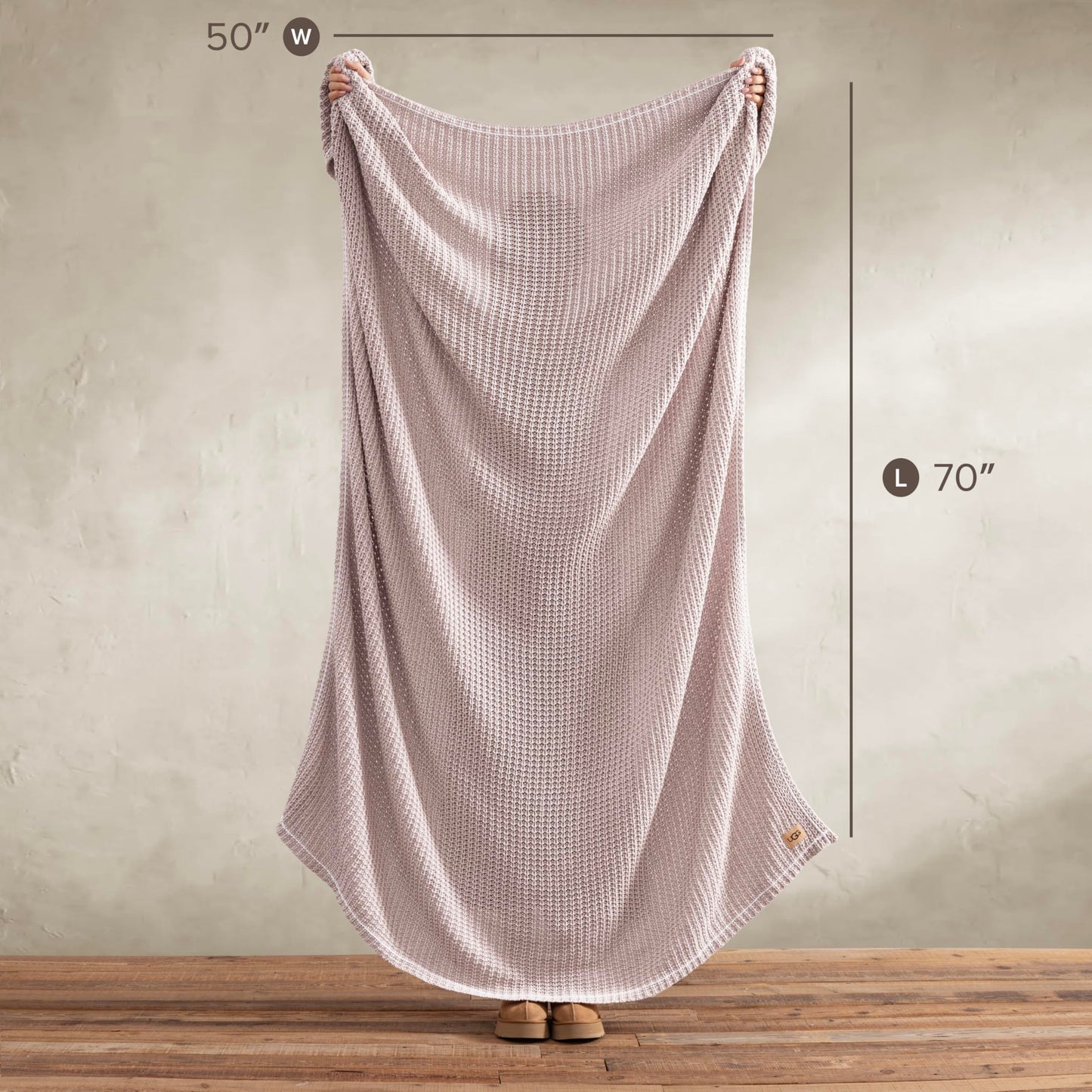 UGG Luna Knit Throw Blanket Soft Cotton Throw for Couch or Bed Cozy Soft Warm Waffle Giftable Lightweight Blanket for Living Room Bedroom, Machine Washable, 50-inch x 70-inch, Quartz Pink