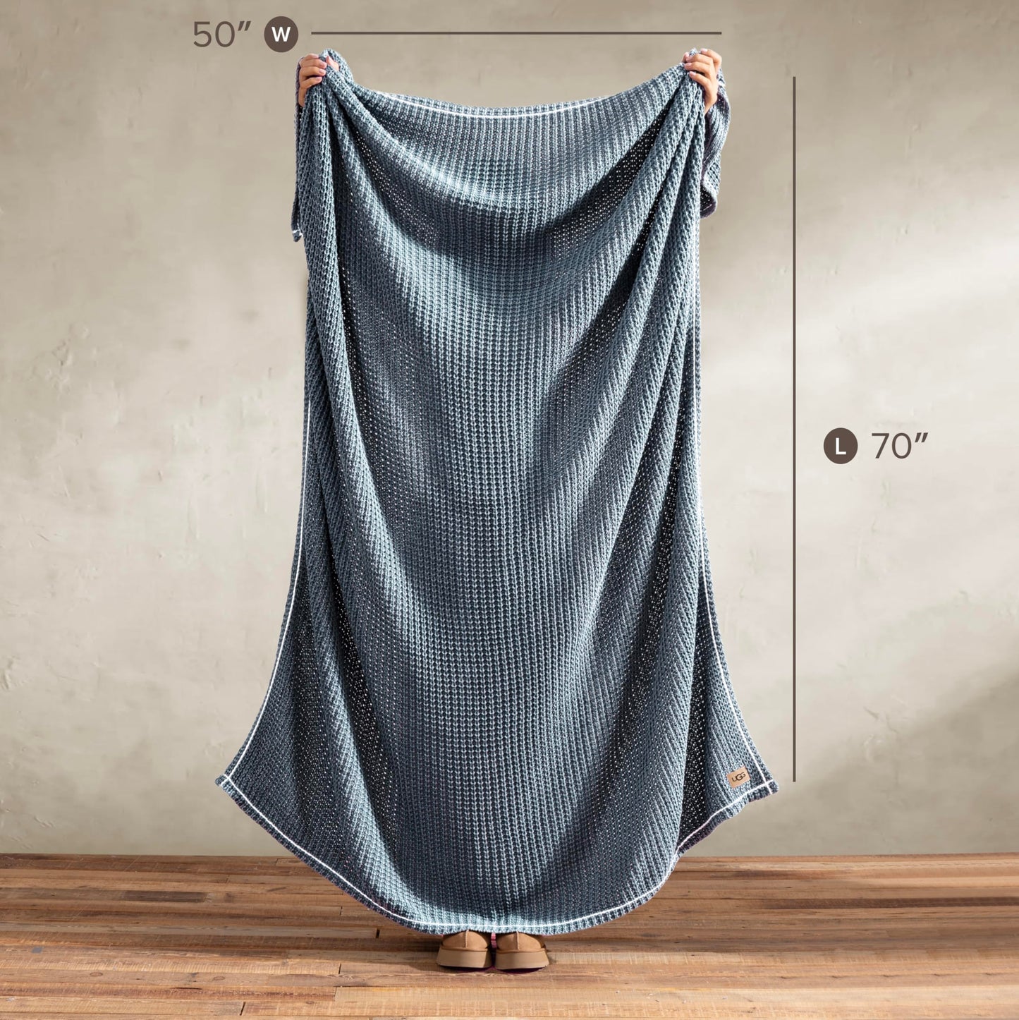 UGG Luna Knit Throw Blanket Soft Cotton Throw for Couch or Bed Cozy Soft Warm Waffle Giftable Lightweight Blanket for Living Room Bedroom, Machine Washable, 50-inch x 70-inch, Quartz Pink